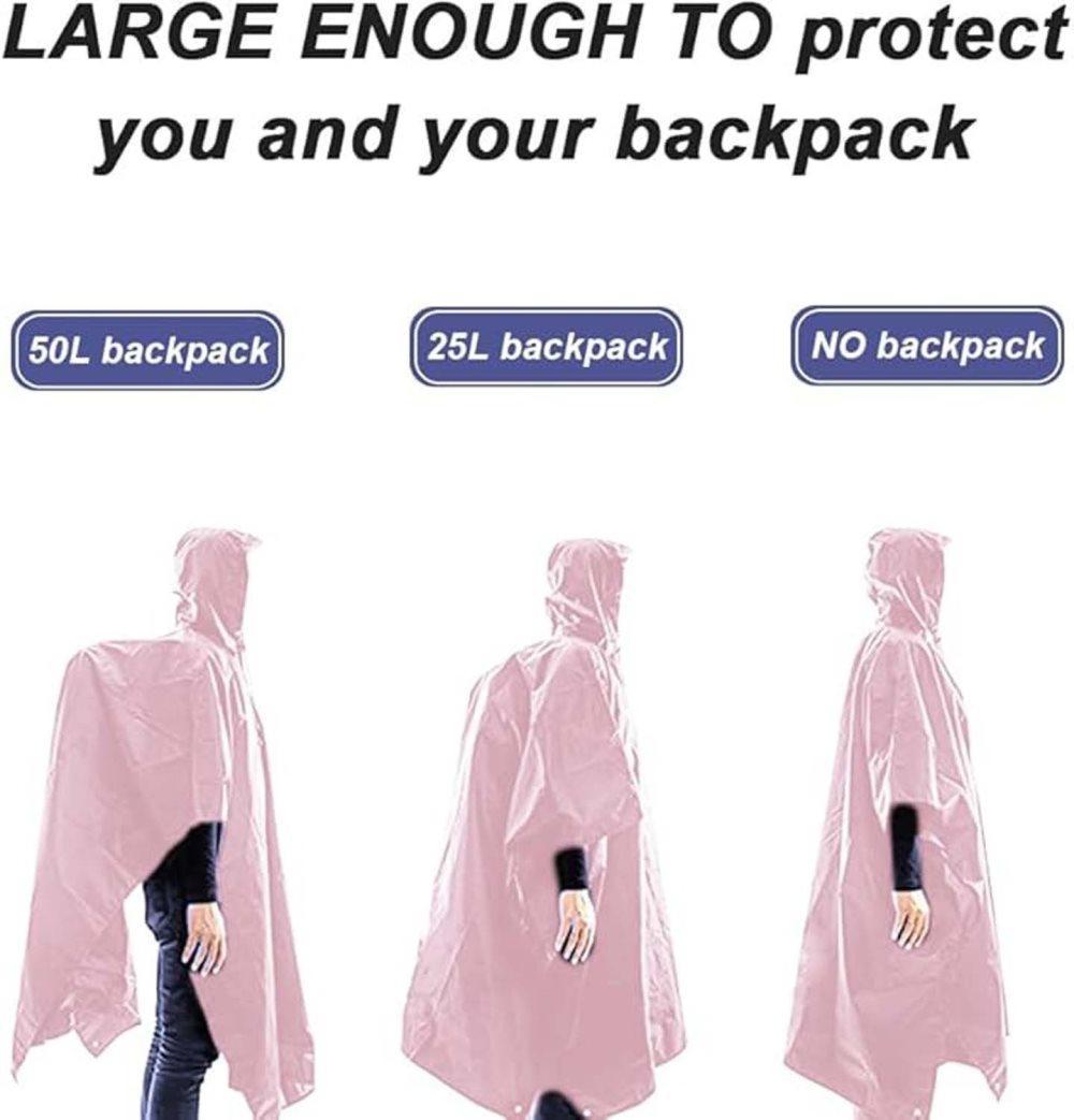 3-in-1 Multifunctional Waterproof Rain Jacket Poncho with Hood, Breathable Raincoat Pink