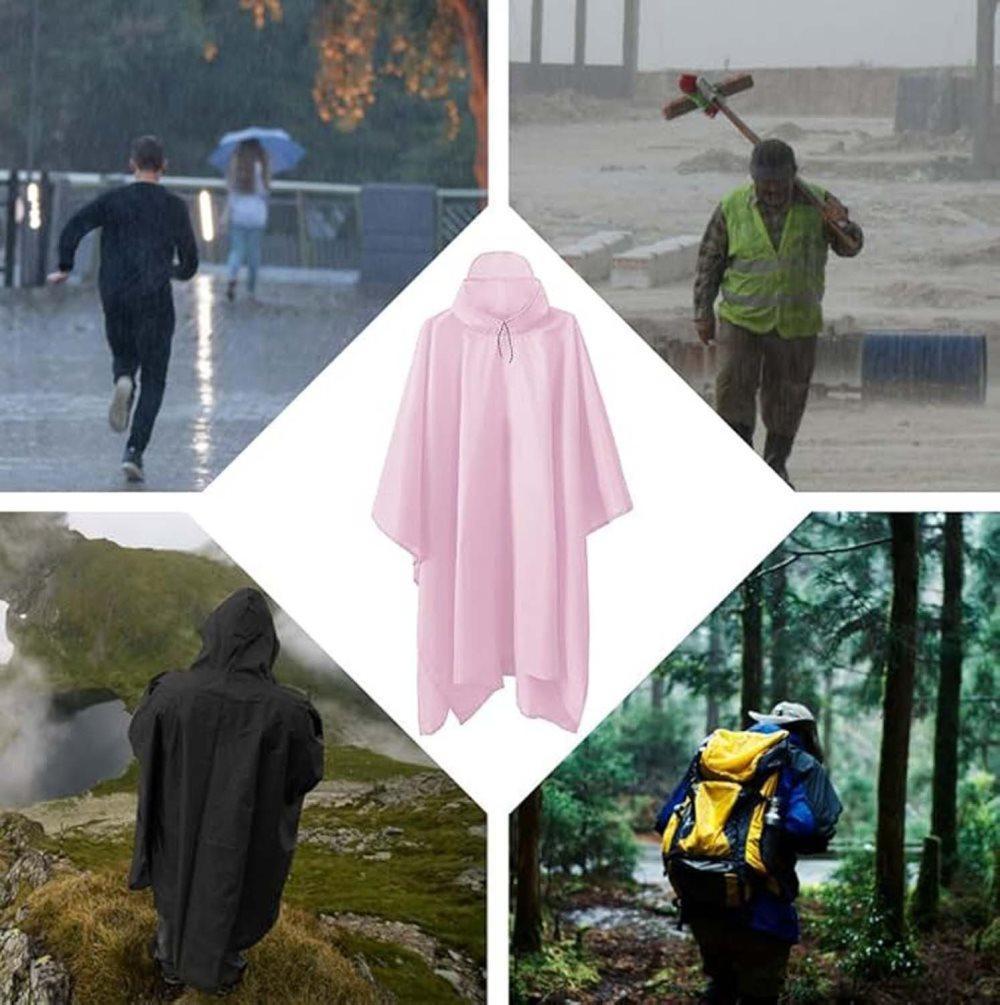 3-in-1 Multifunctional Waterproof Rain Jacket Poncho with Hood, Breathable Raincoat Pink