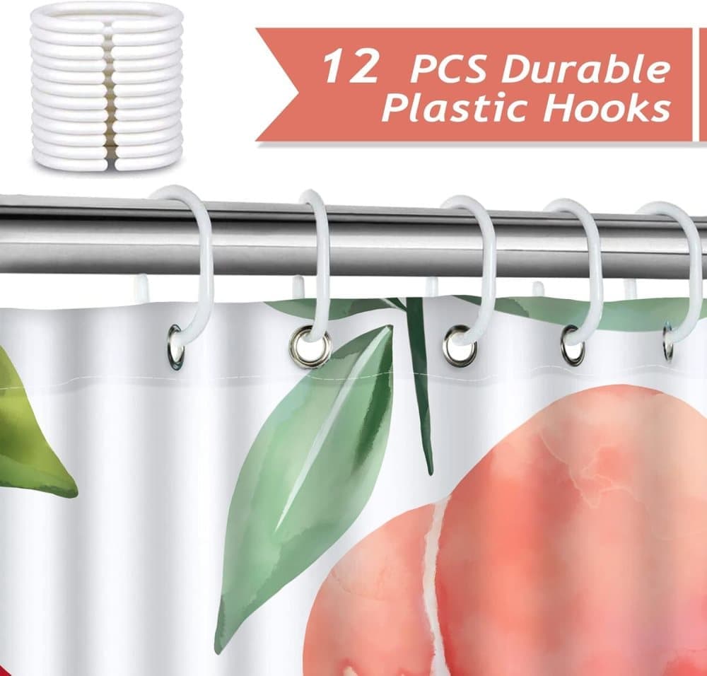 70x72 inches Shower Curtain 3D Fruit Motif Waterproof Mold Resistant with 12 Hooks, Pink