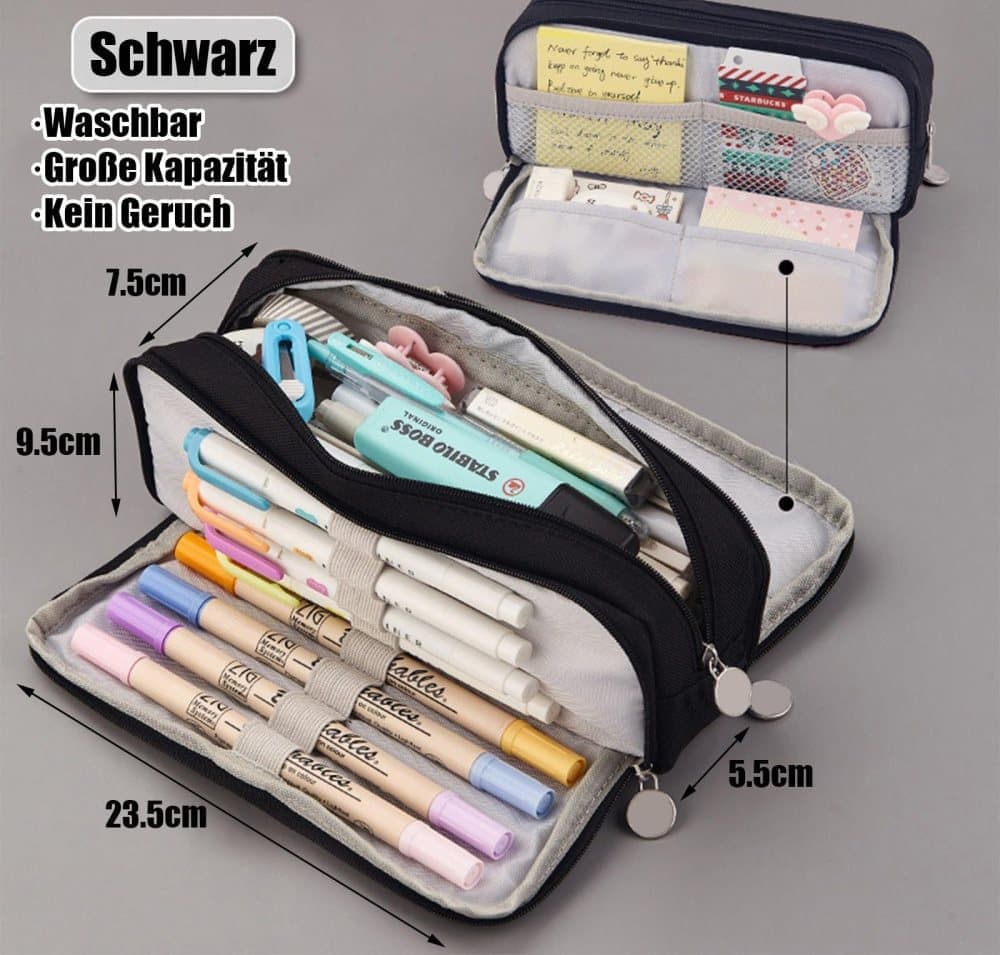 Kids School Pencil Case 3 Compartment Multifunctional Pouch, Yellow