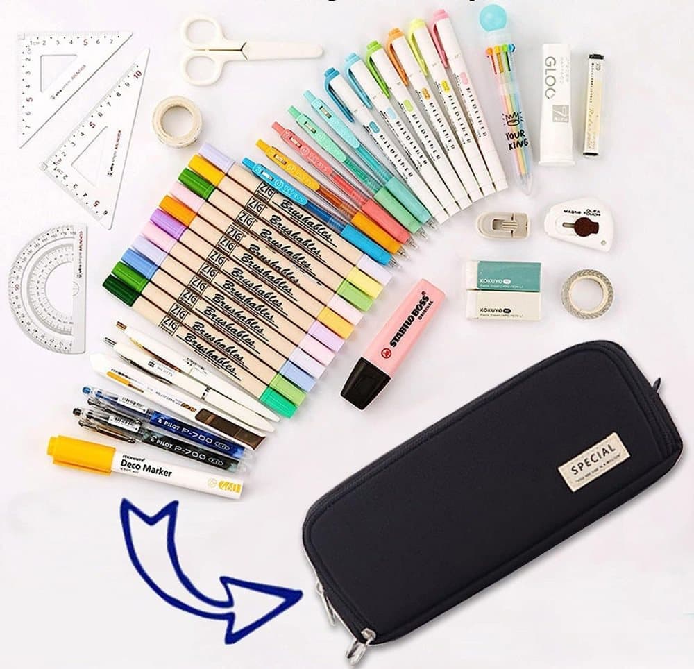 Kids School Pencil Case 3 Compartment Multifunctional Pouch, Yellow