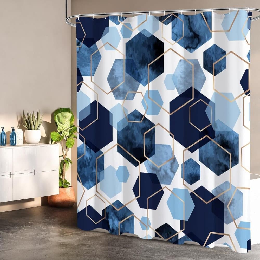 Bohemian Waterproof Mildew Resistant Shower Curtain with Marble Pattern, 72x72 inches