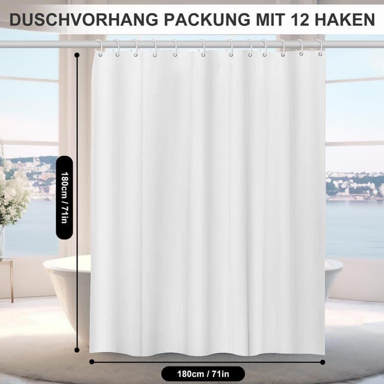 12 Hooks Solid Color Waterproof Shower Curtain for Bathroom, 180x180 cm, Mildew Resistant PEVA, Light Yellow
