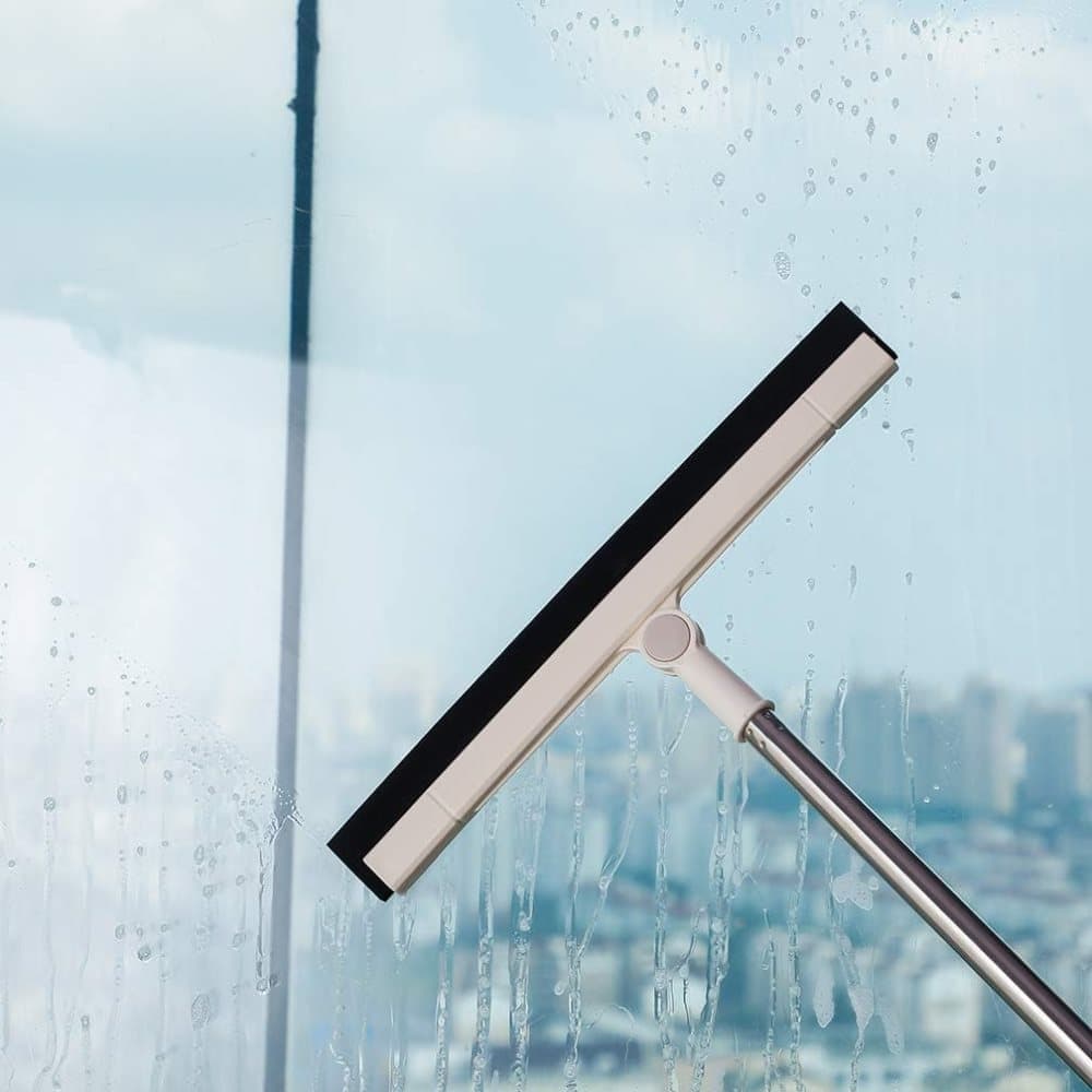 95 cm Floor Scraper with Telescopic Handle, Rotatable for Wet and Dry Use, Compatible with Floors Tiles Windows and Showers, Beige