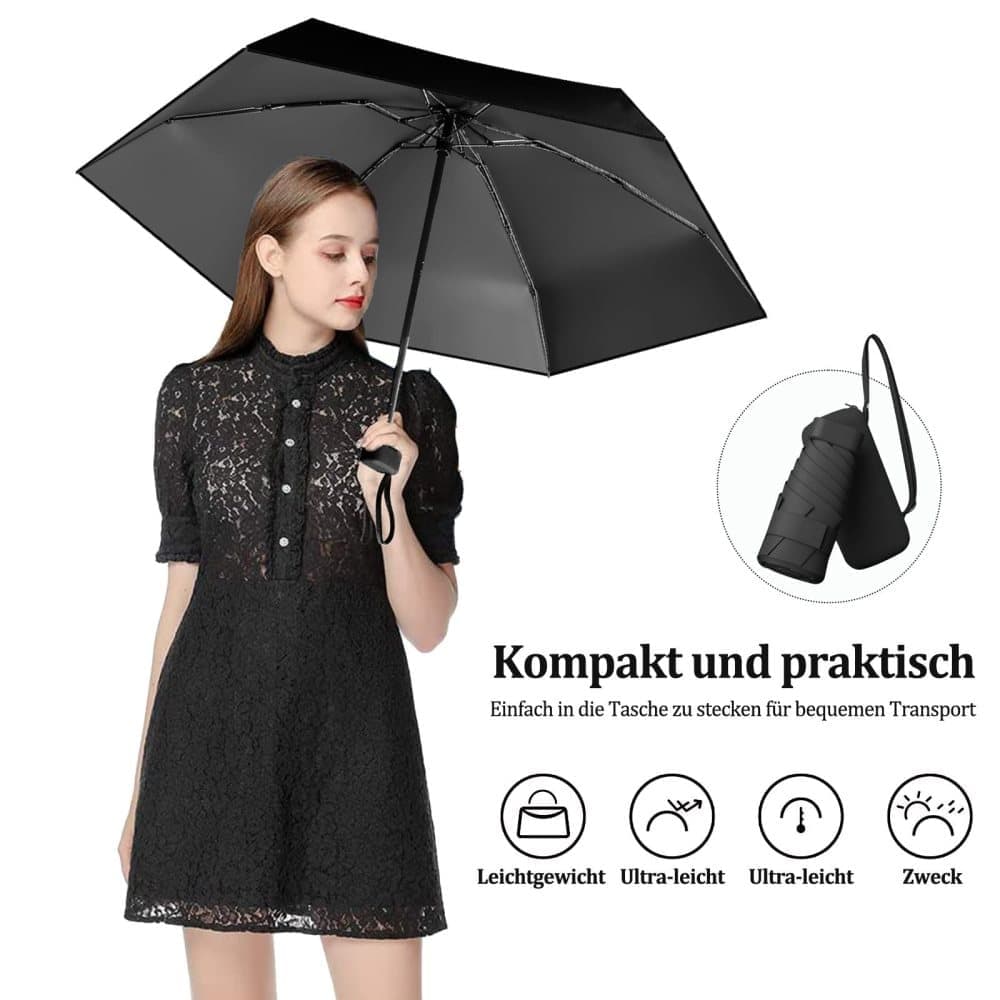 6-Fold Compact UV Protection Umbrella for Sun and Rain, Ultralight with Storage Box, Blue