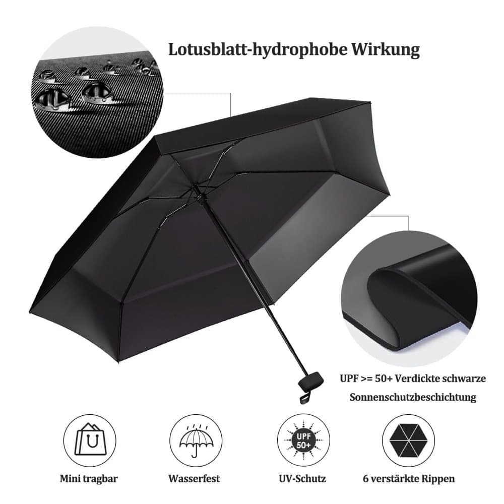 6-Fold Compact UV Protection Umbrella for Sun and Rain, Ultralight with Storage Box, Blue