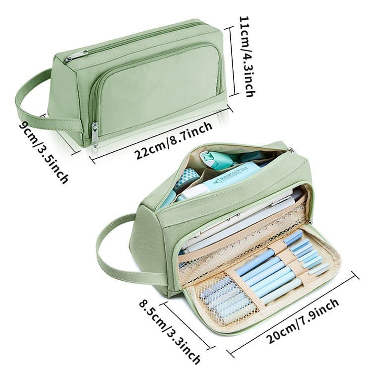 4 Compartments Large Capacity Pencil Case for School Students Travel, Green Pink Black, 9.8 x 5.5 inches
