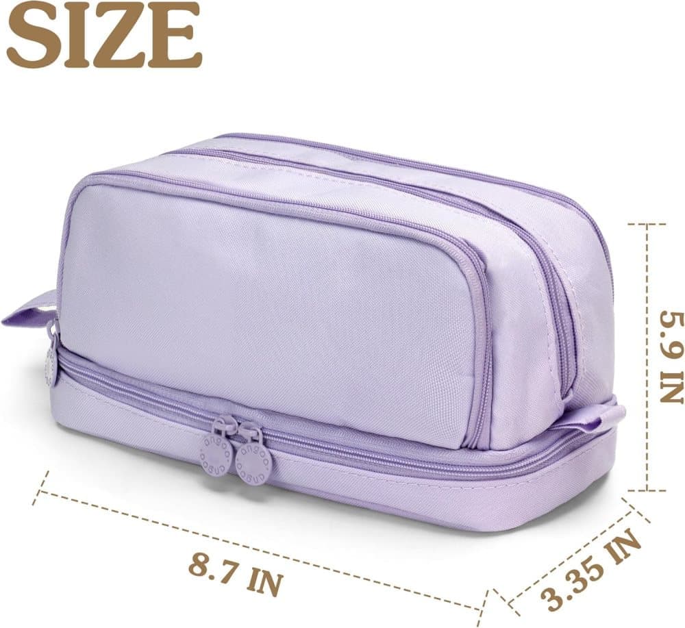 Large Pencil Case with 4 Compartments, Portable Multifunctional Pencil Bag with Handle, Purple
