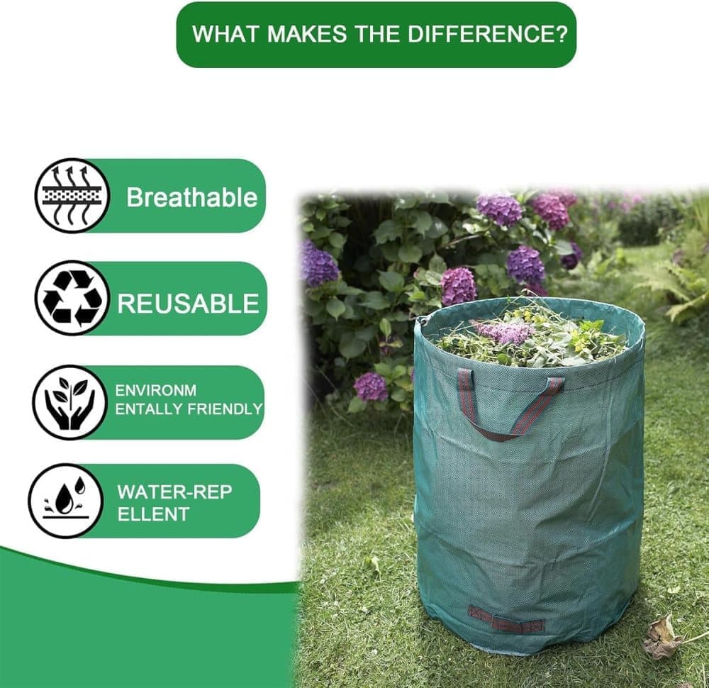 120L Large Capacity Garden Bags with Handles, Self-Standing and Robust for Leaves Lawn Hedges and Garden Waste, 45 x 76cm