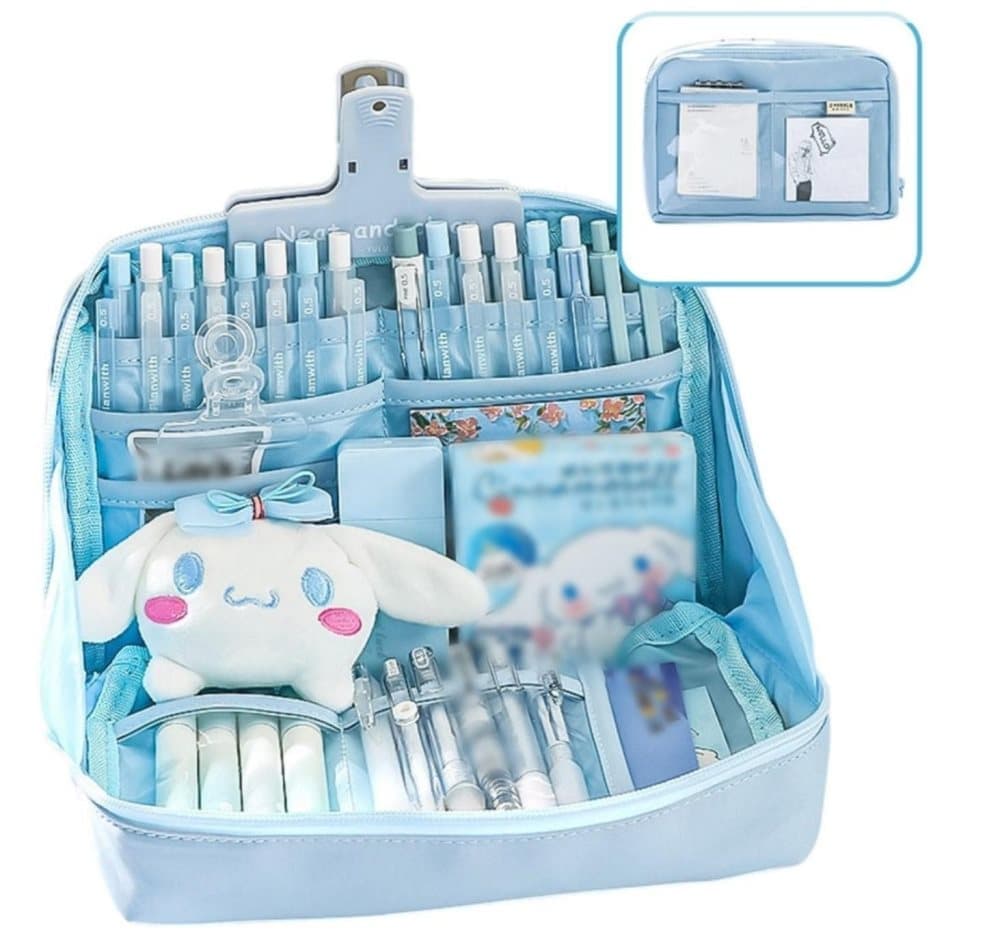 Large Capacity Pencil Case with Compartments and Zipper for School Office Travel, Blue, Multifunctional Stylish Pencil Box
