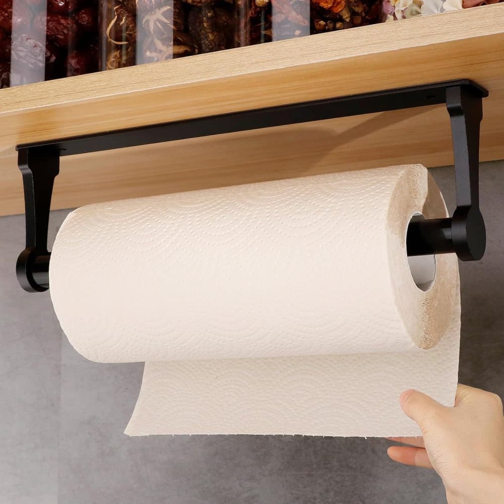 Aluminum Self-Adhesive Paper Towel Holder, No Drilling Required, Black, 32.5x9.8cm