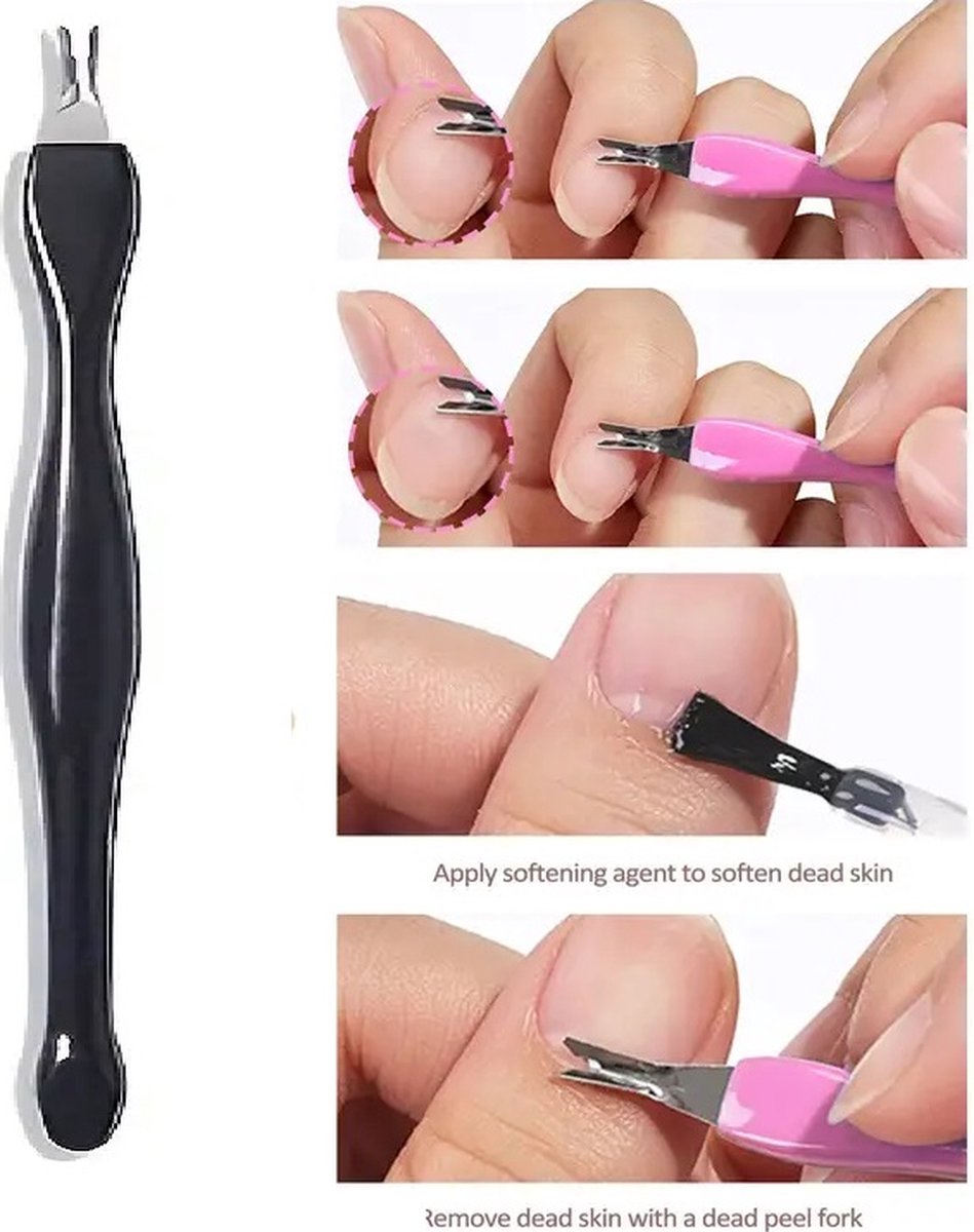 Cuticle Remover & Cuticle Pusher in 1 | Cuticle Cutter | Cuticle Remover | Cuticle Clipper | Cuticle Pusher | Stainless Steel / Plastic | Black