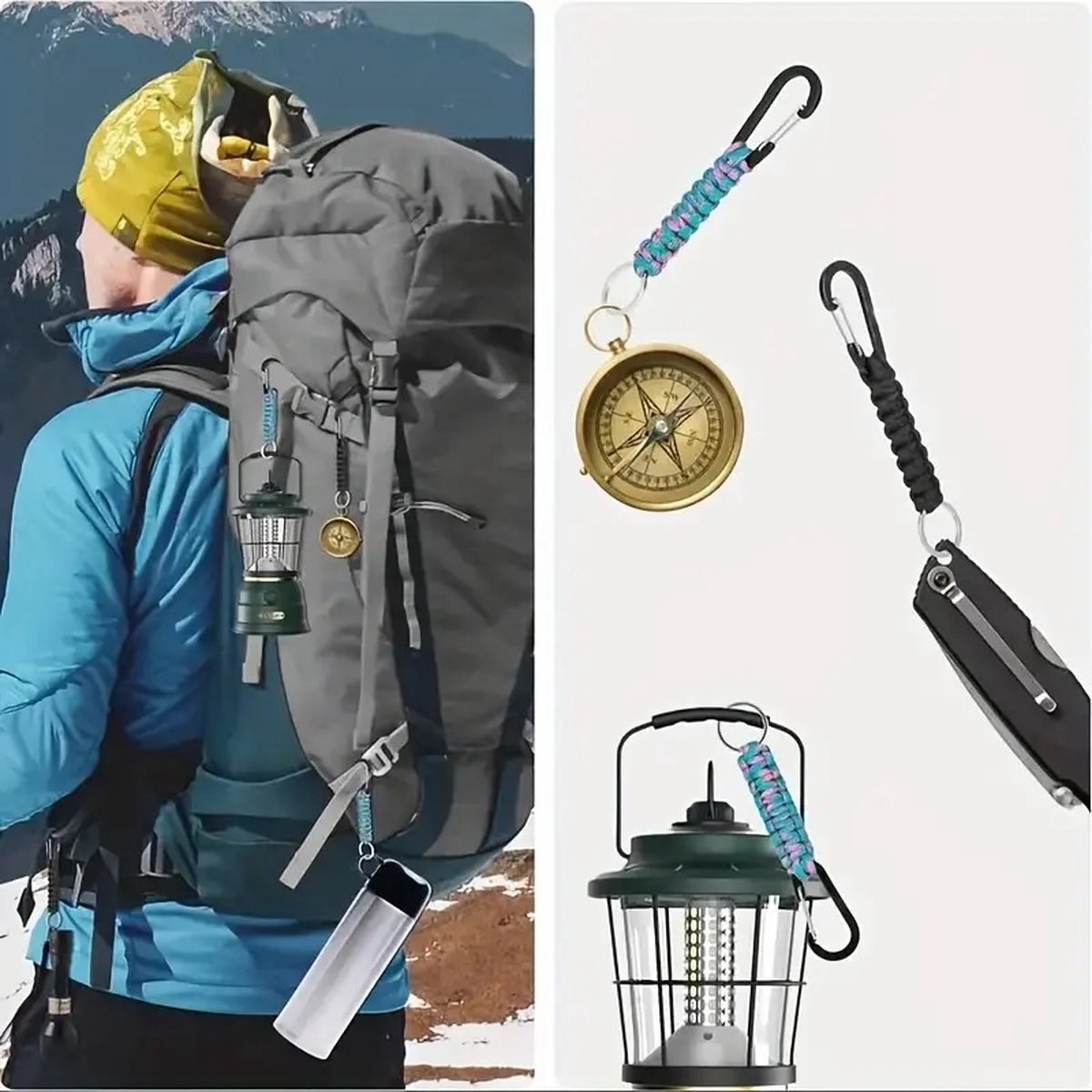 Paracord Survival Keychain with Carabiner | Emergency Kit | Extra Strong | Blue