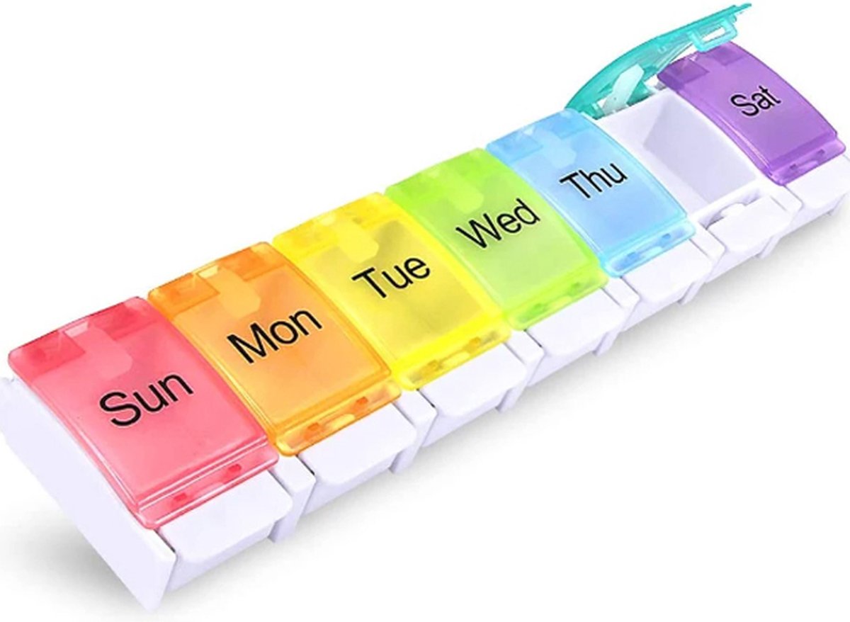 XXL Pill Box | Small Pill Box | Medicine Box | Pill Box | Sunday to Saturday | 7 Days | 1 Week | Push Button | Multicolor