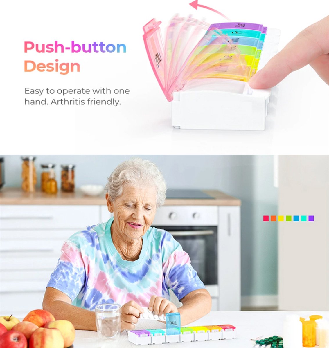 XXL Pill Box | Small Pill Box | Medicine Box | Pill Box | Sunday to Saturday | 7 Days | 1 Week | Push Button | Multicolor