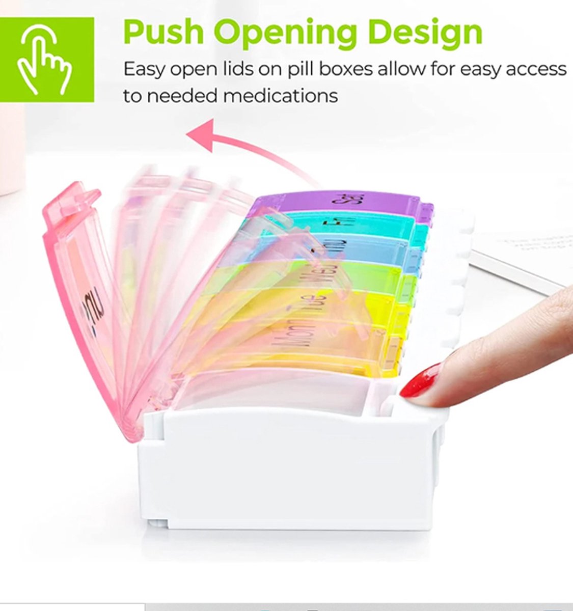 XXL Pill Box | Small Pill Box | Medicine Box | Pill Box | Sunday to Saturday | 7 Days | 1 Week | Push Button | Multicolor