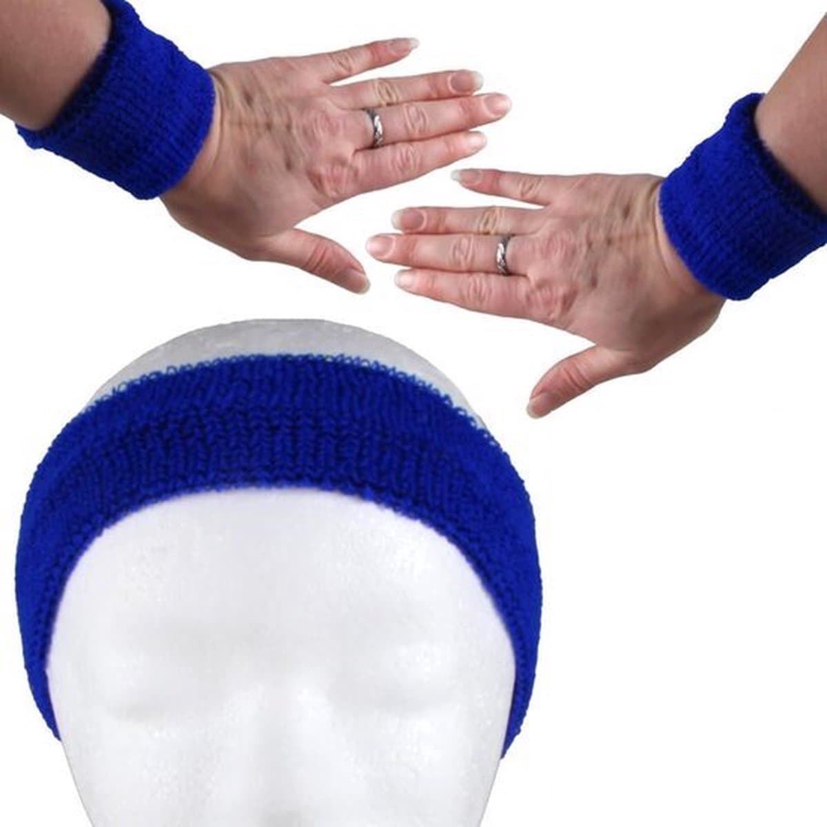 3 Piece Sweatband Set Headband and 2 Wristbands Sweat Absorption Comfortable Fit Dark Blue