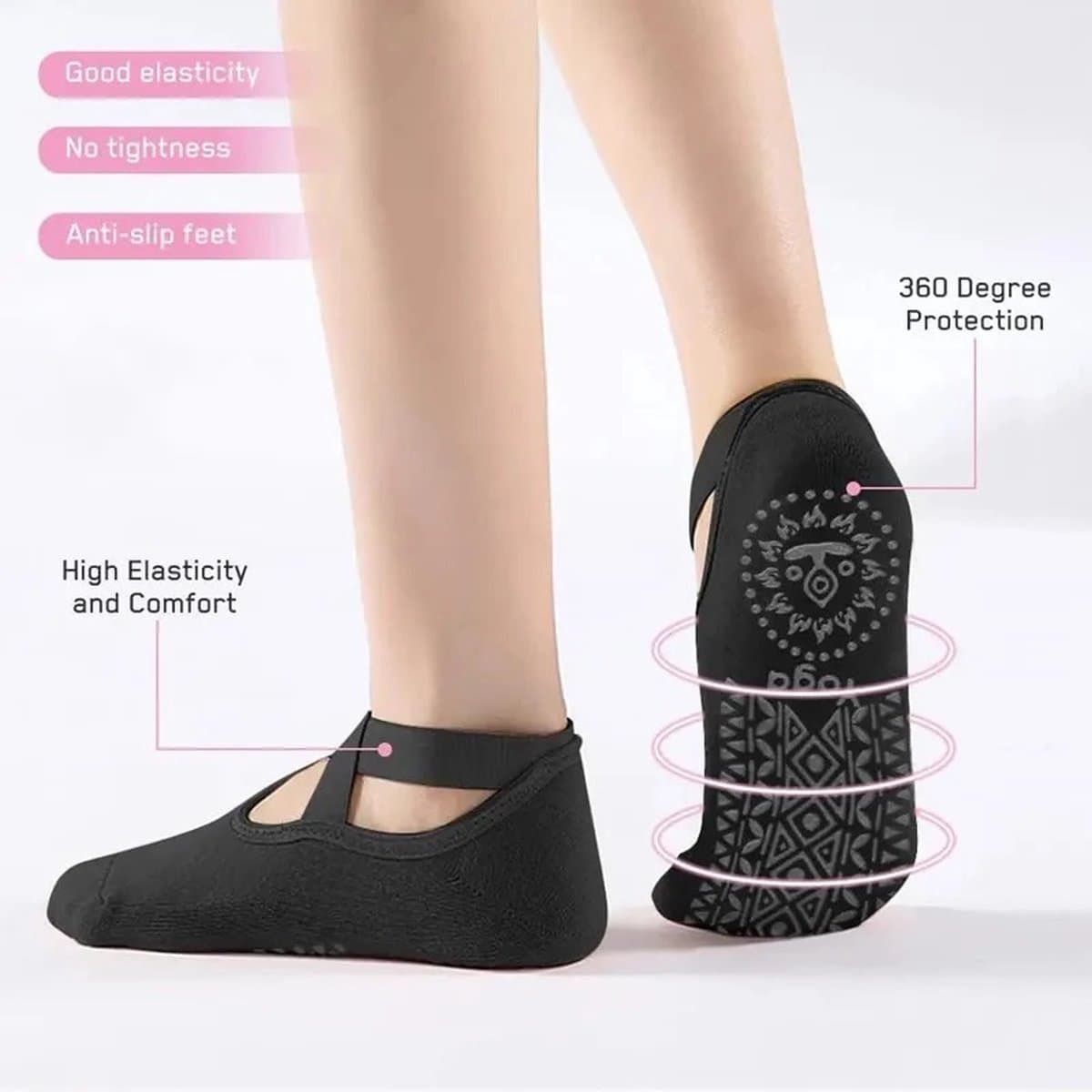 Yoga Grip Socks Closed Toe Anti-Slip Bottom Size 36-40 Grey
