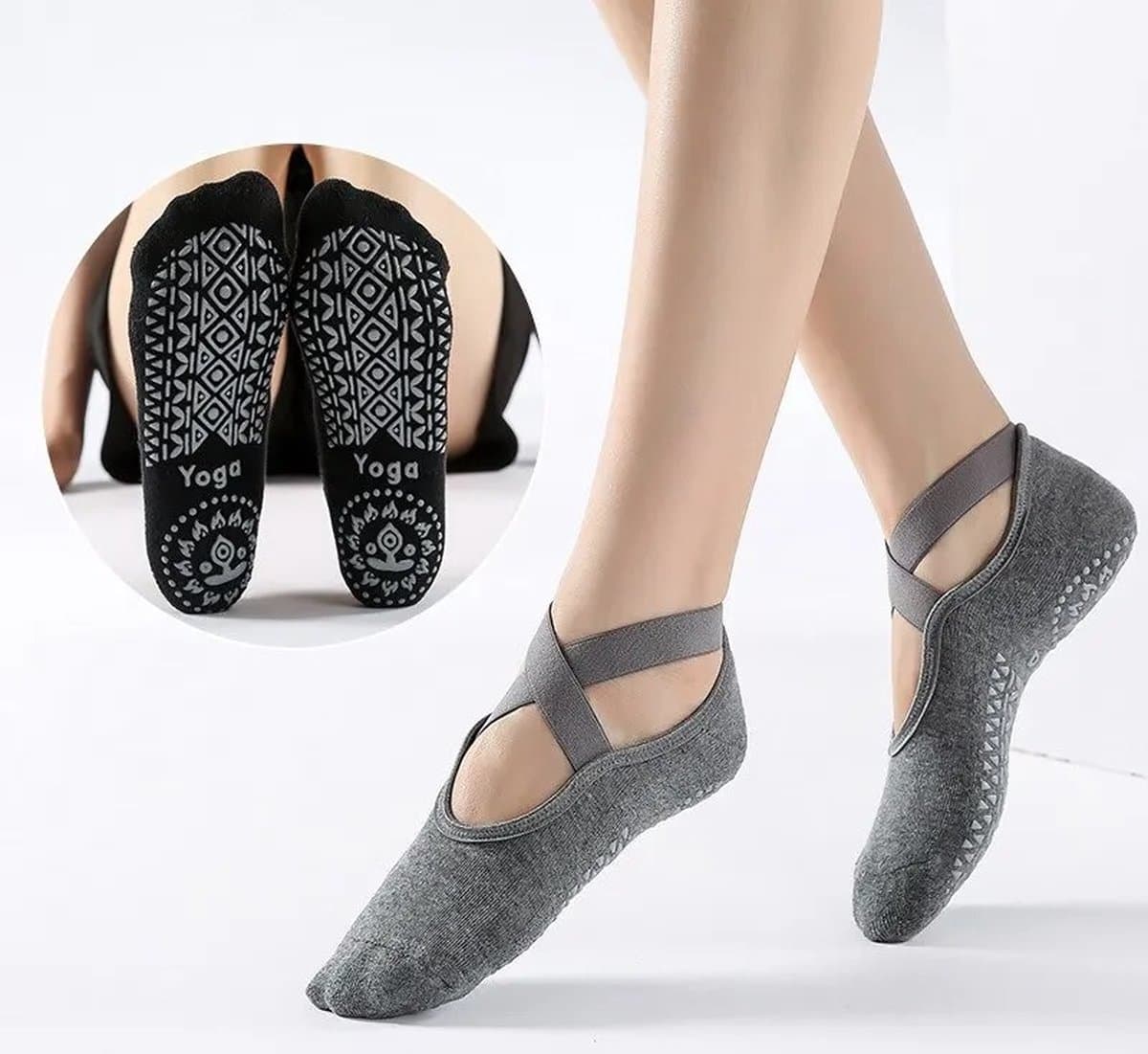 Yoga Grip Socks Closed Toe Anti-Slip Bottom Size 36-40 Grey