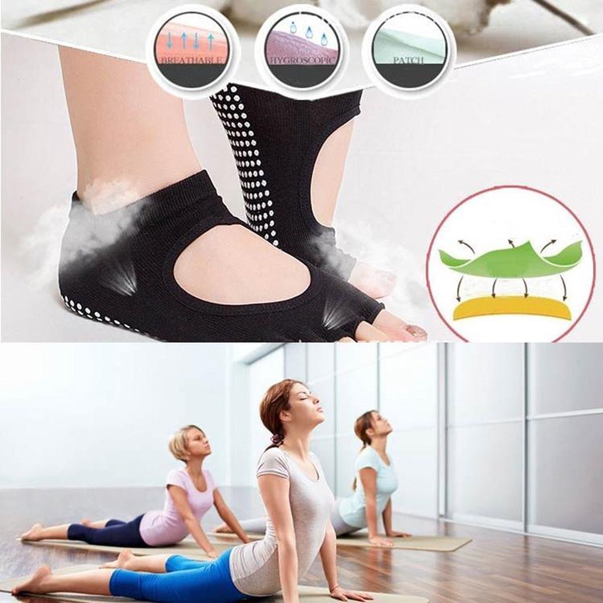 One Pair Open Toe Open Instep Anti-slip Sports Female Yoga Socks Size: 34 - 39 (EUR) (Light Blue)