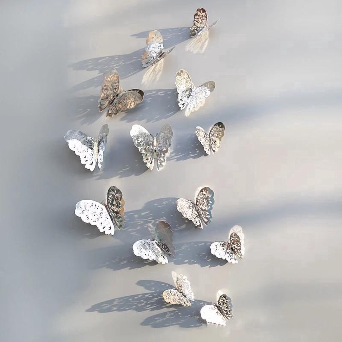 3D Wall Decoration Butterflies 12 Pieces | Wall Butterflies | Butterfly Wall Stickers | Solid Wall Stickers | Silver