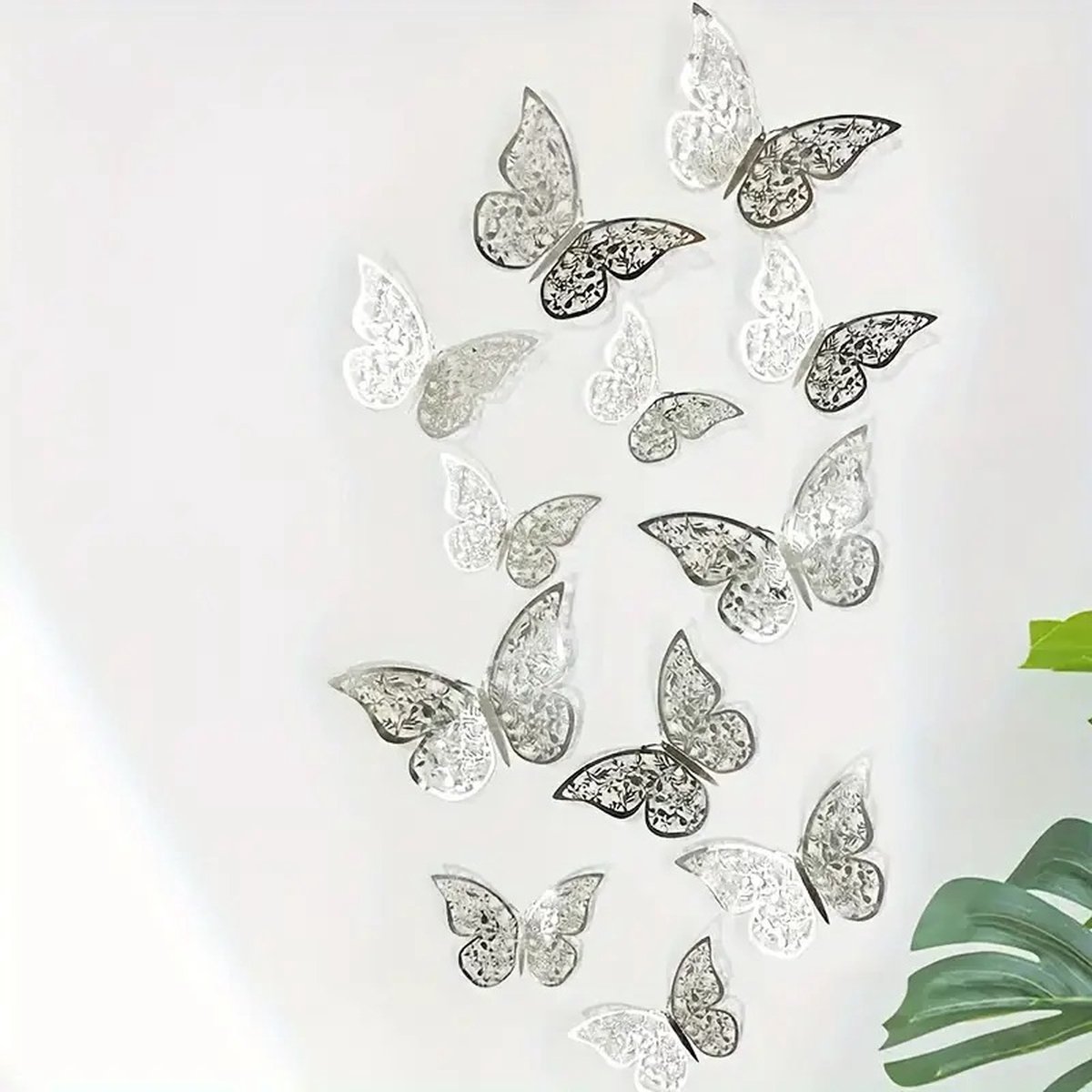 3D Wall Decoration Butterflies 12 Pieces | Wall Butterflies | Butterfly Wall Stickers | Solid Wall Stickers | Silver