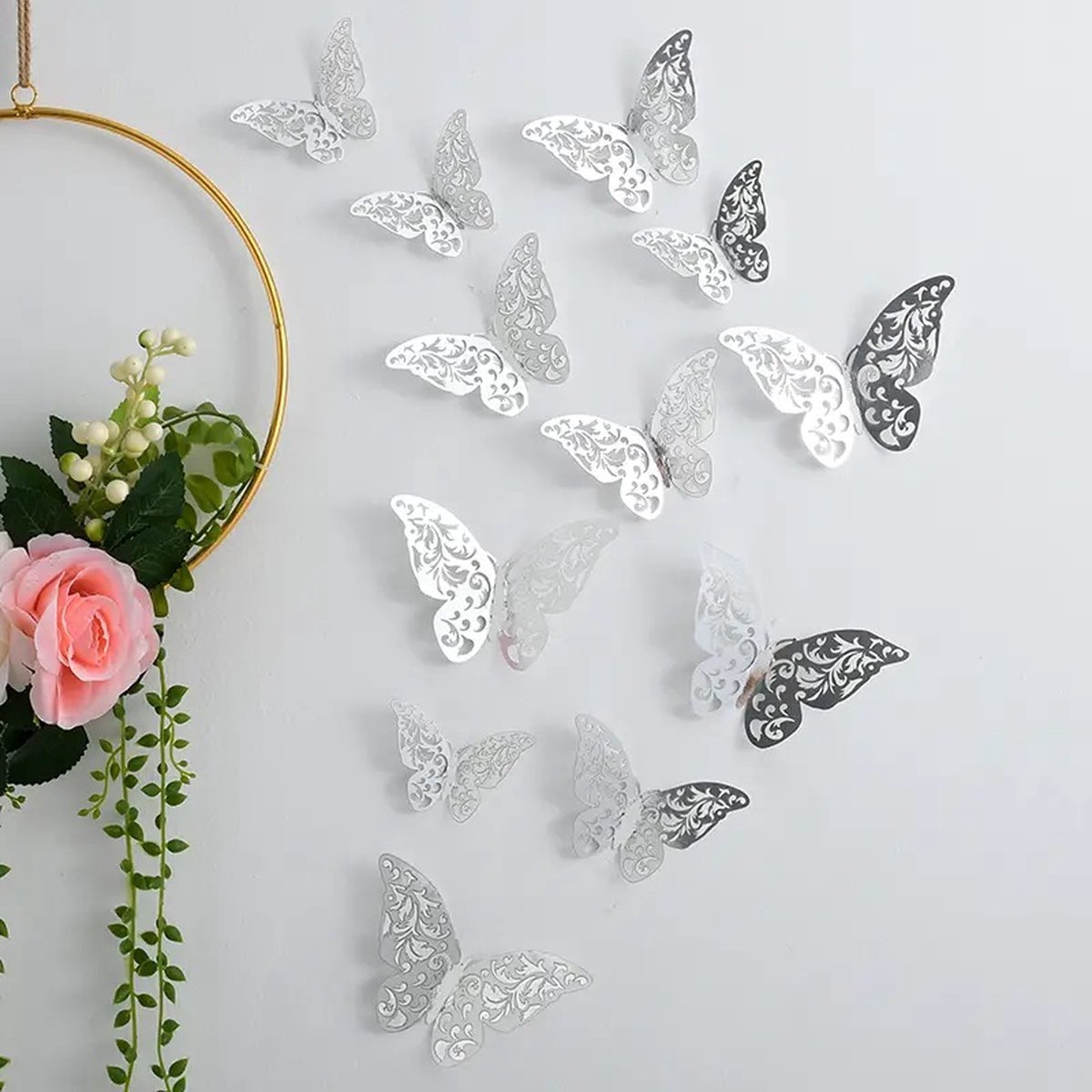 3D Wall Decoration Butterflies 12 Pieces | Wall Butterflies | Butterfly Wall Stickers | Solid Wall Stickers | Silver