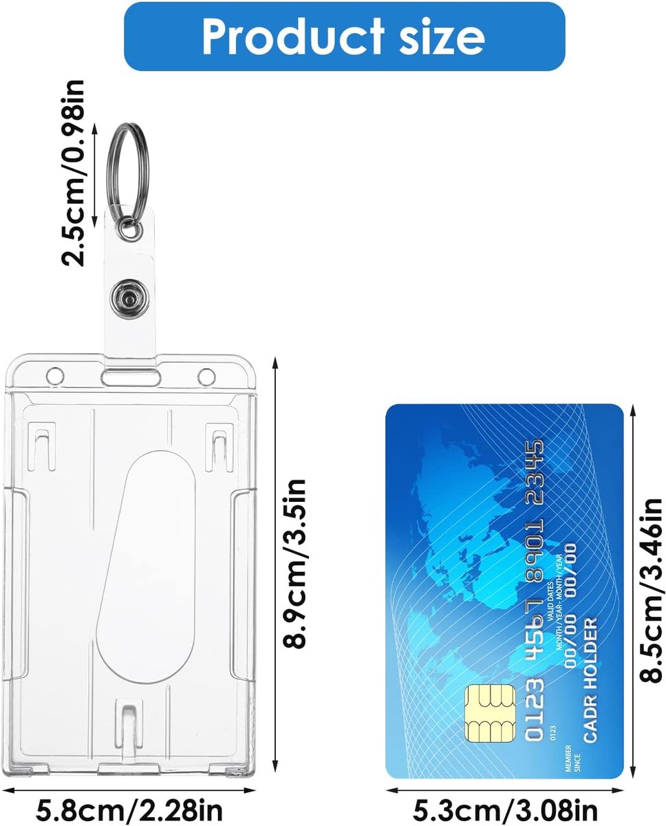 ID card holders with keychains - 2-pack - Durable ID card holders - Keychains - Transparent card protectors - Thumb slots - Card holders - School/office supplies (vertical)