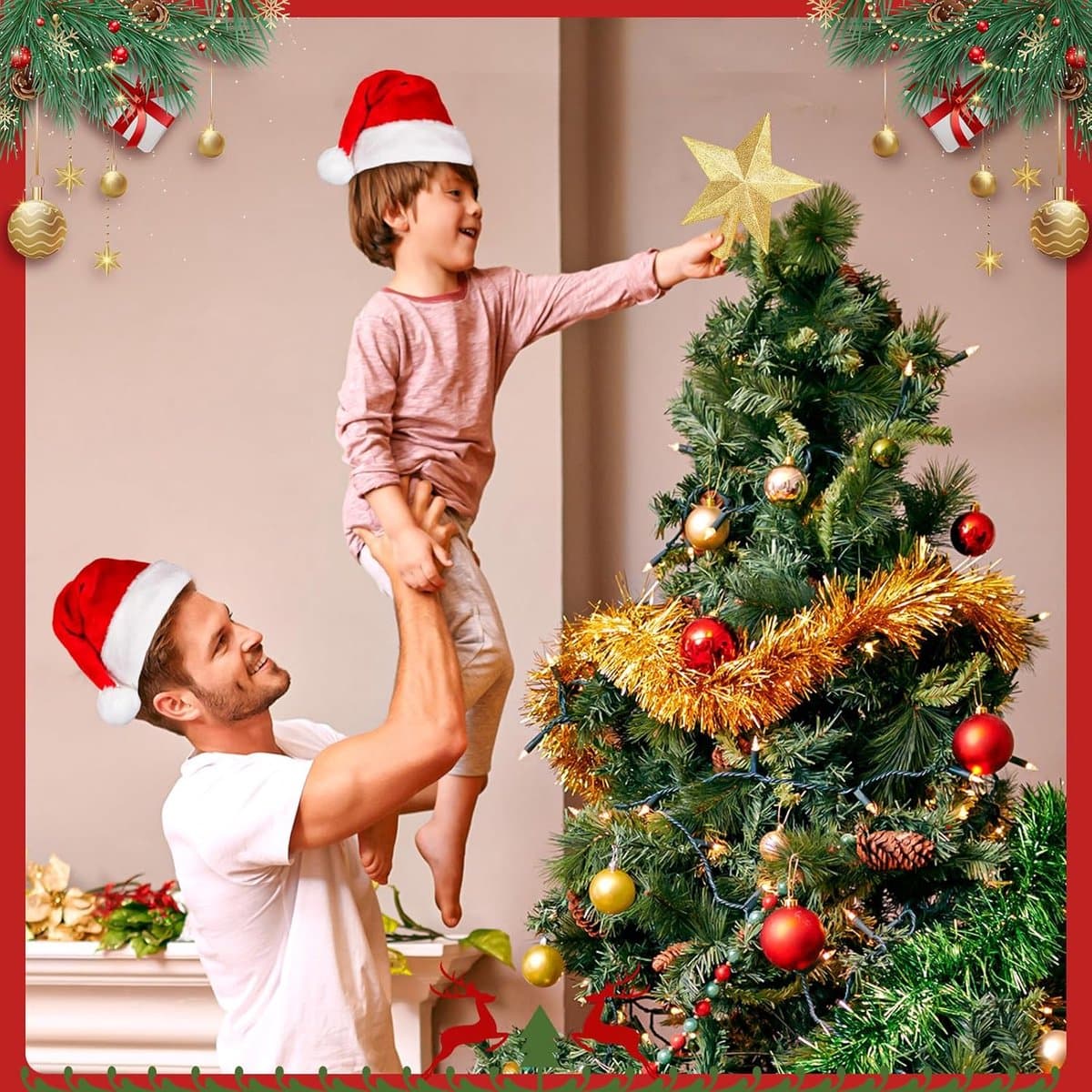 Christmas Tree Topper Sparkling Star 20 cm Gold Unbreakable for Indoor Outdoor Decorations