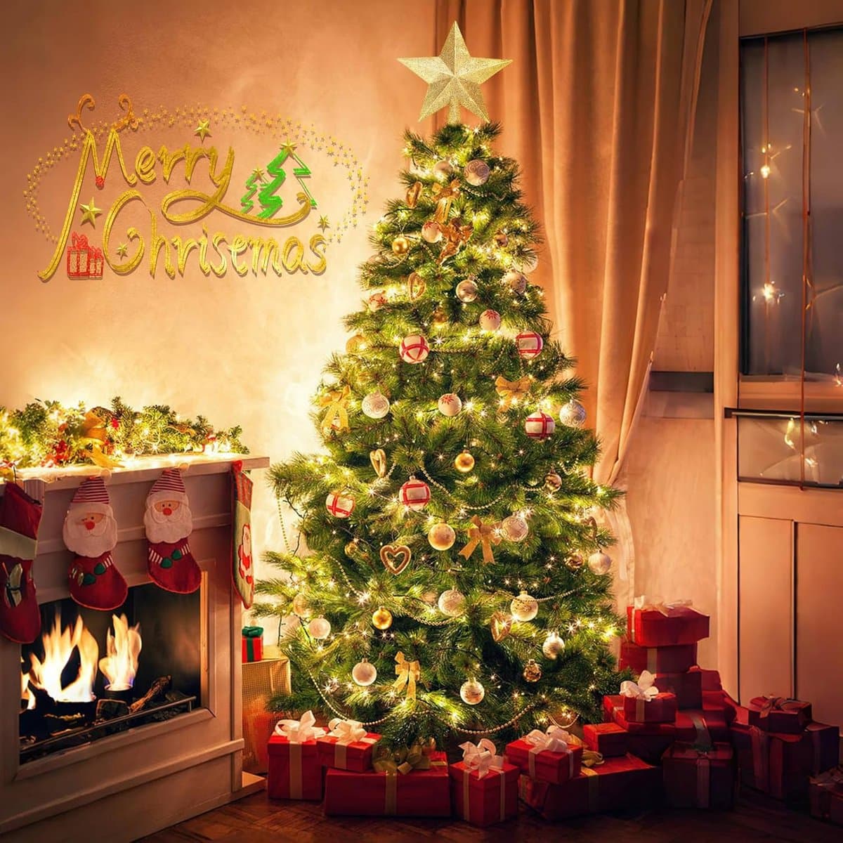 Christmas Tree Topper Sparkling Star 20 cm Gold Unbreakable for Indoor Outdoor Decorations