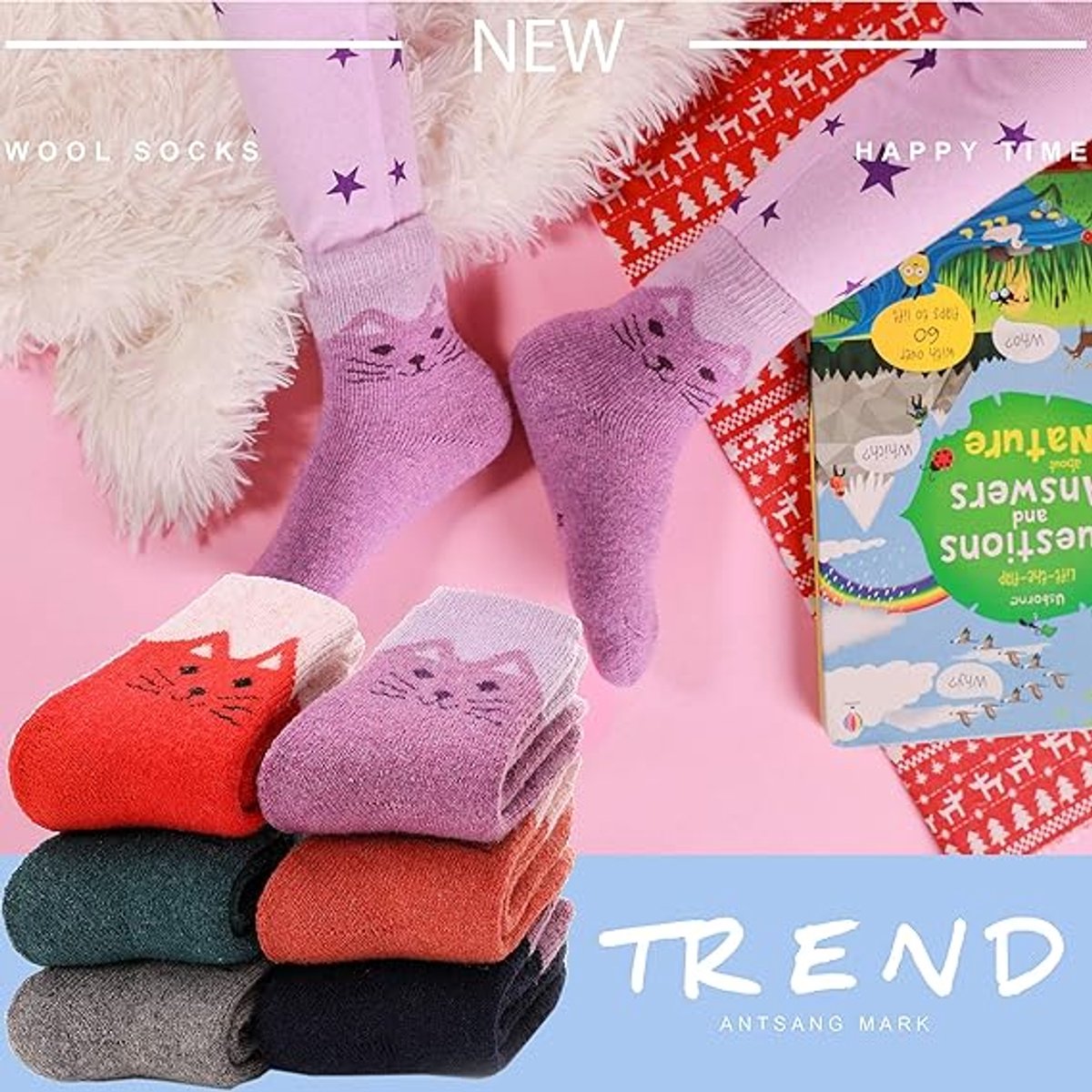 Kids' hiking socks - suitable for toddlers, boys and girls - warm and thick - mid-calf boot socks - comfortable and thick - 6 pairs per pack - gift socks