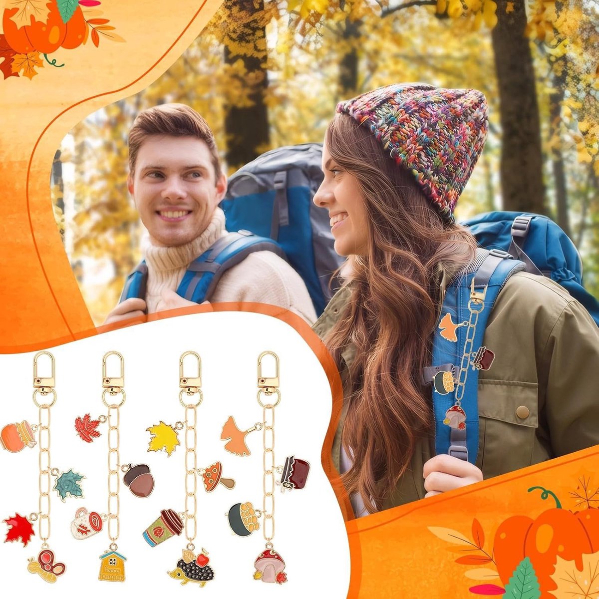 Autumn keychain making set - 60 autumn charms & 12 clips - plus accessories
