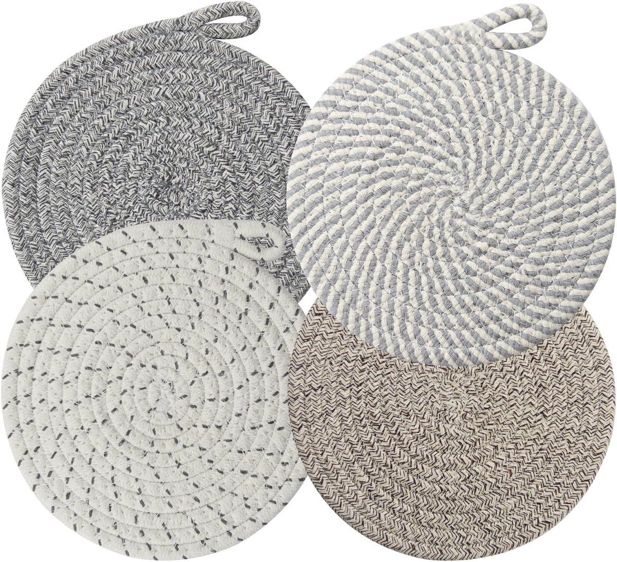 Set of 4 heat-resistant insulation mats - heat-resistant cotton mat - round placemat (20 cm) - suitable for kitchen bowls, pots, pans, and plates (4 colors)