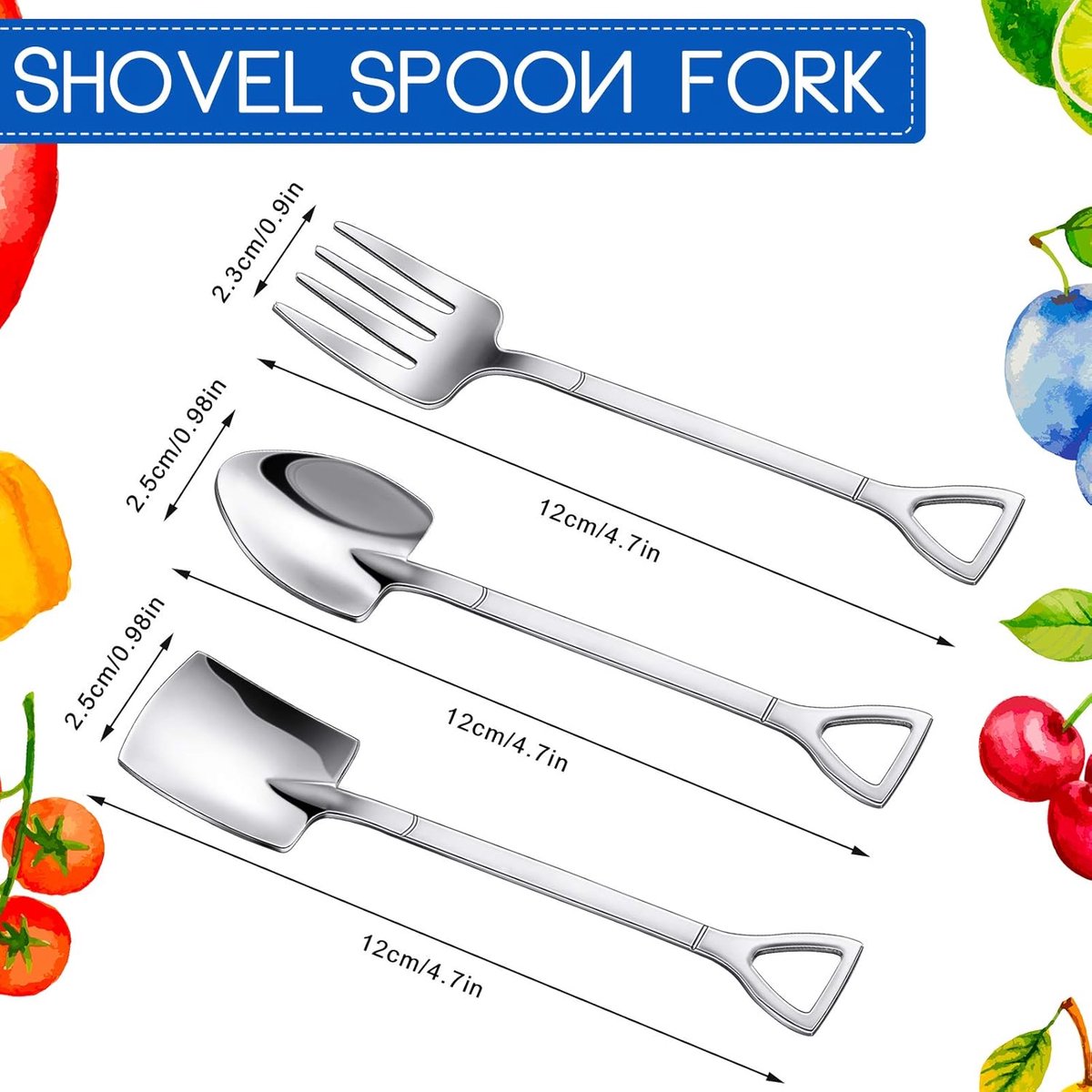 9-Piece Silver Dessert Cutlery Set - Stainless Steel - 3 Spatulas/3 Pointed Spoons/3 Spoons