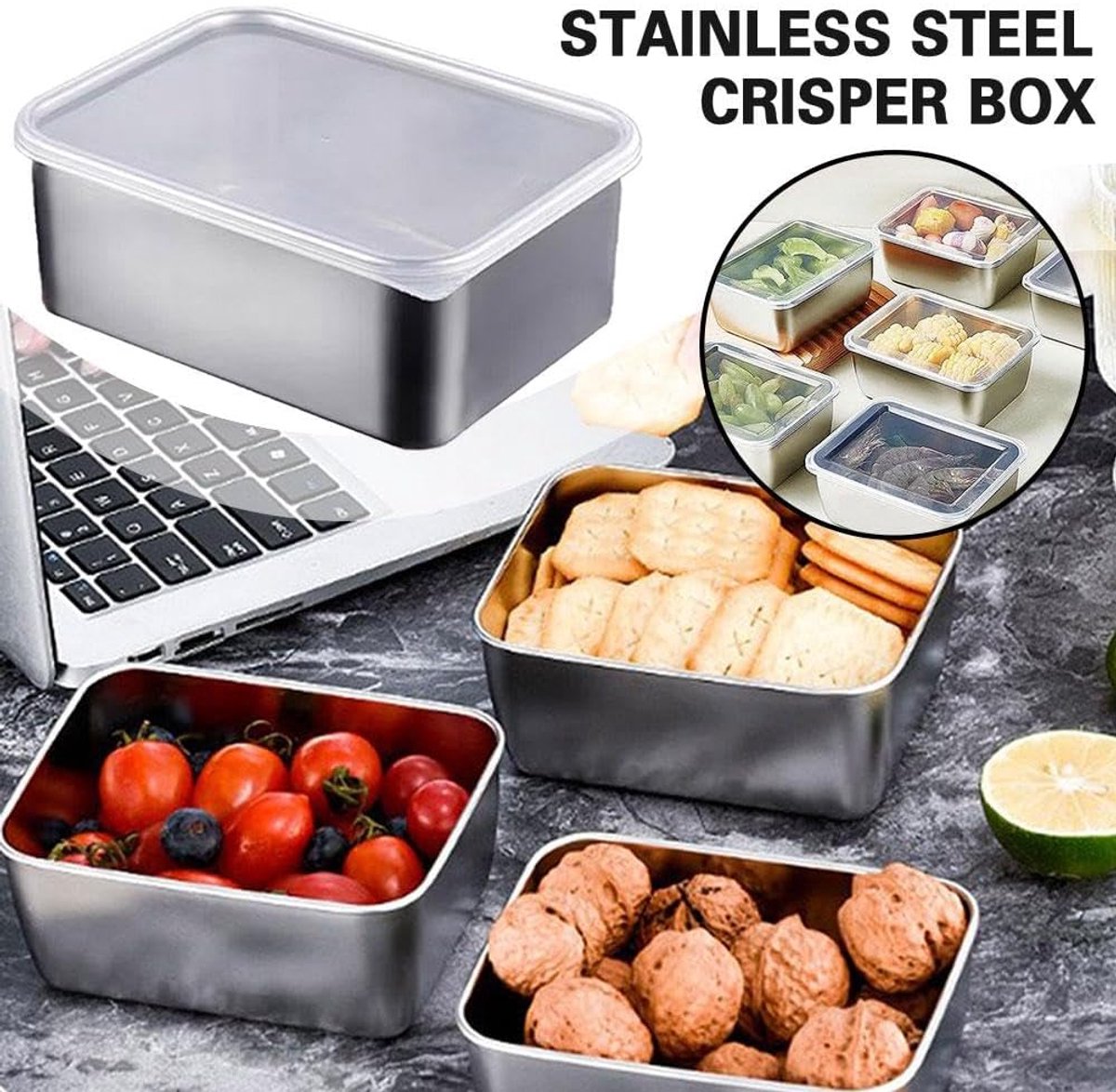 6 Food Containers with Lids - Reusable, Stackable, Waterproof - Stainless Steel - Suitable for Oven, Refrigerator, and Dishwasher - 13.5*10.5*6 cm (500 ml)