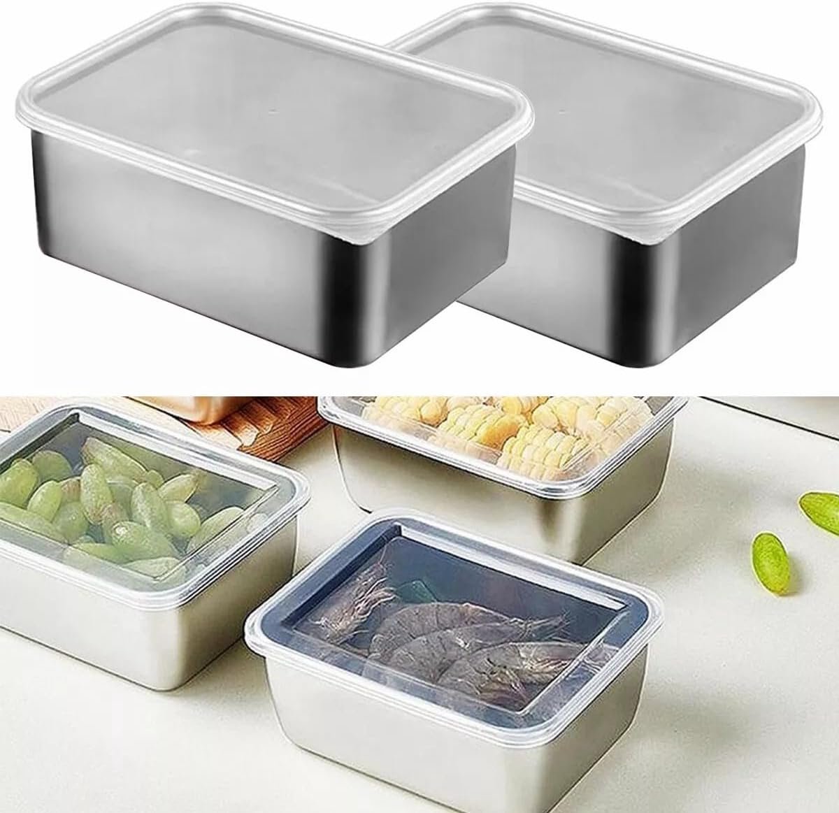 6 Food Containers with Lids - Reusable, Stackable, Waterproof - Stainless Steel - Suitable for Oven, Refrigerator, and Dishwasher - 13.5*10.5*6 cm (500 ml)