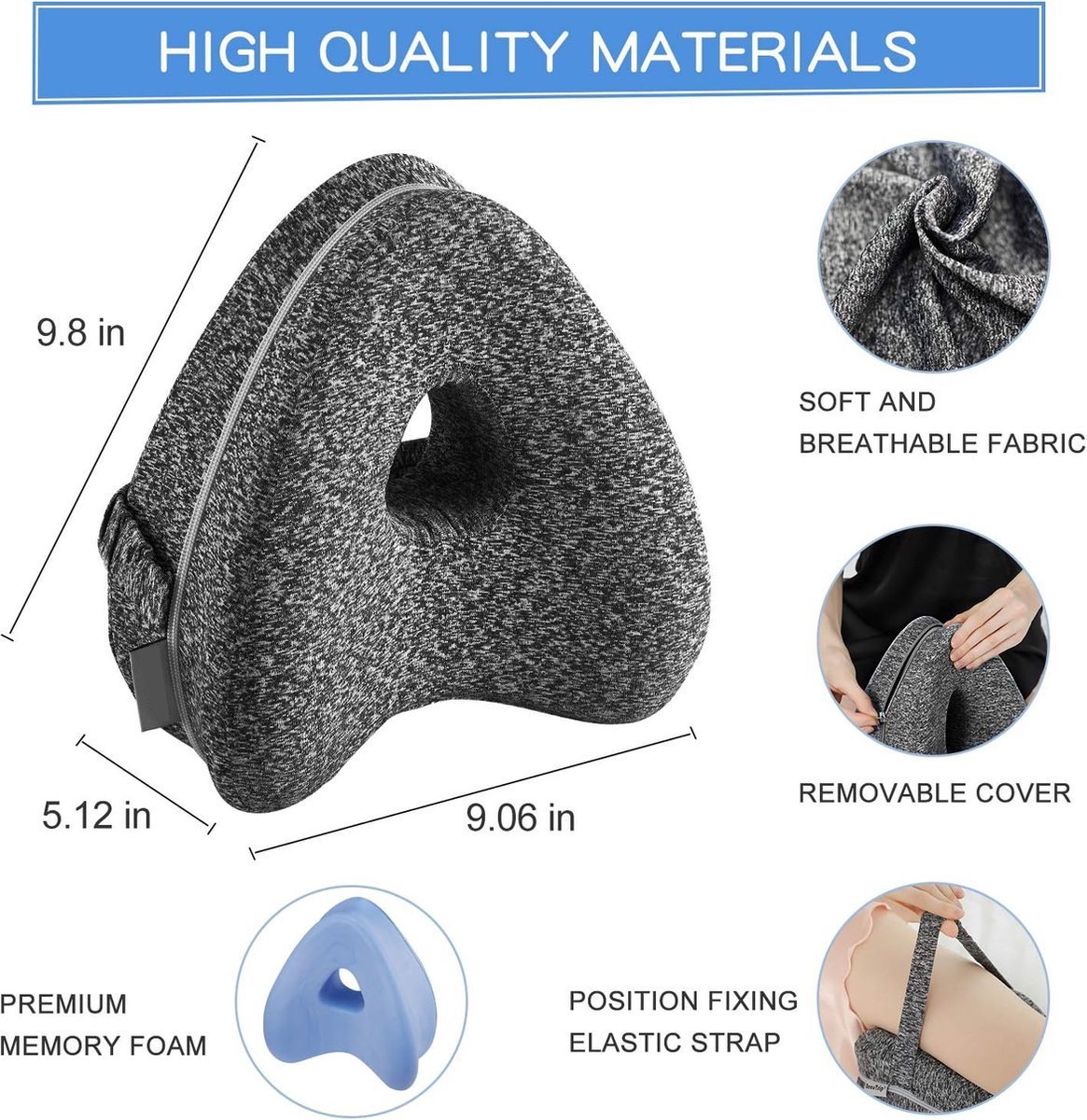 Orthopedic Knee Pillow - Knee Pillow for Bed - Ergonomic Leg Pillow - Side Sleeper Pillow - Knee Pillow for Side Sleepers - Lap Pillow - With Elastic Band - Posture Correction - Relieve Back Pain/Hip Complaints/Osteoarthritis - Heart Shape - Memory F