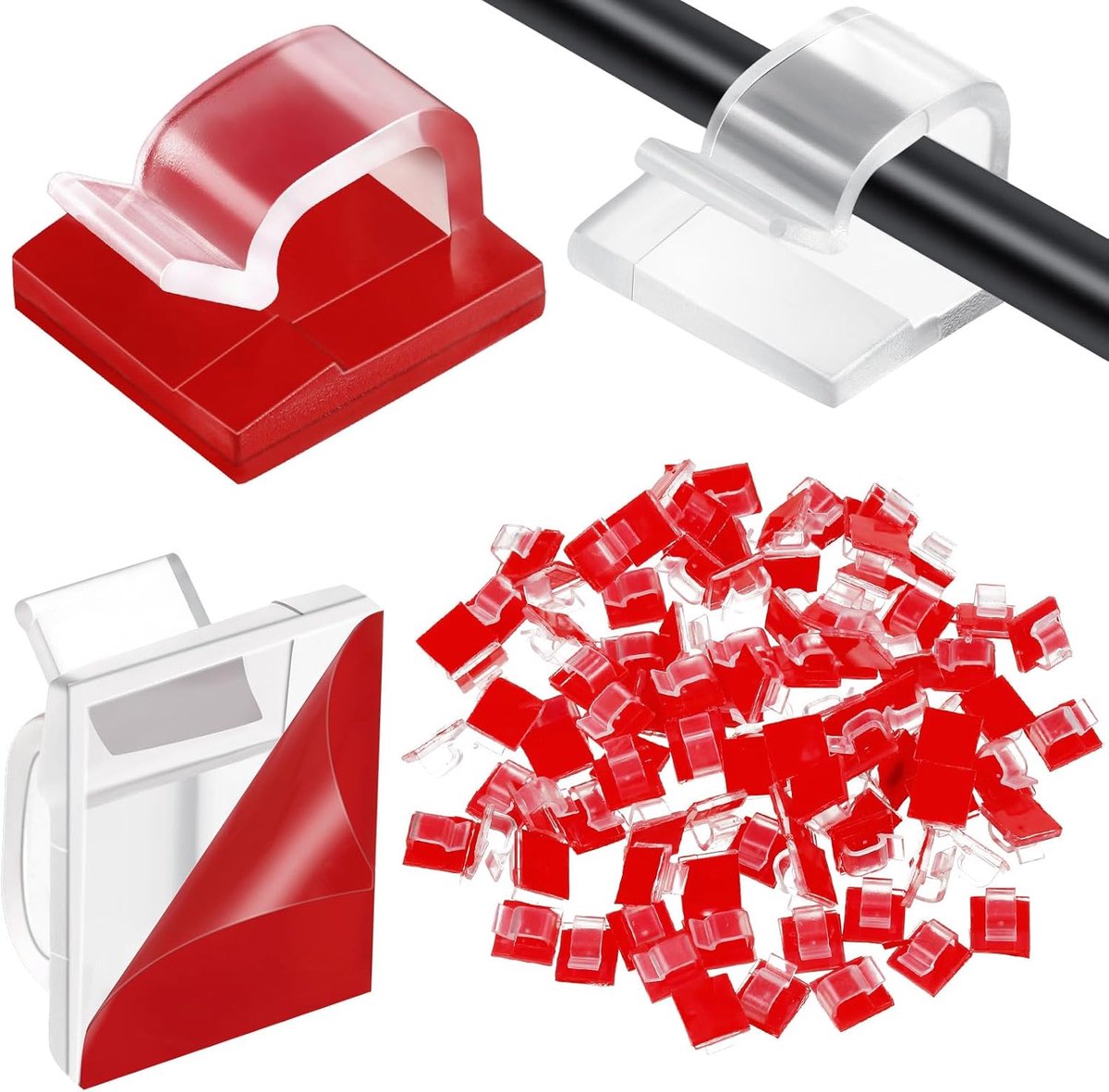 Cable Clips - 100 Pieces - Cable Holder - Halloween - Christmas - Nail Clip - Cable Tie - Clips - Cable Channel - Ties - Cable Lock - Cable Channels - Roof Hooks - Cable Clamp - Transparent - Strong clamping force - very for Party / Halloween / Chris