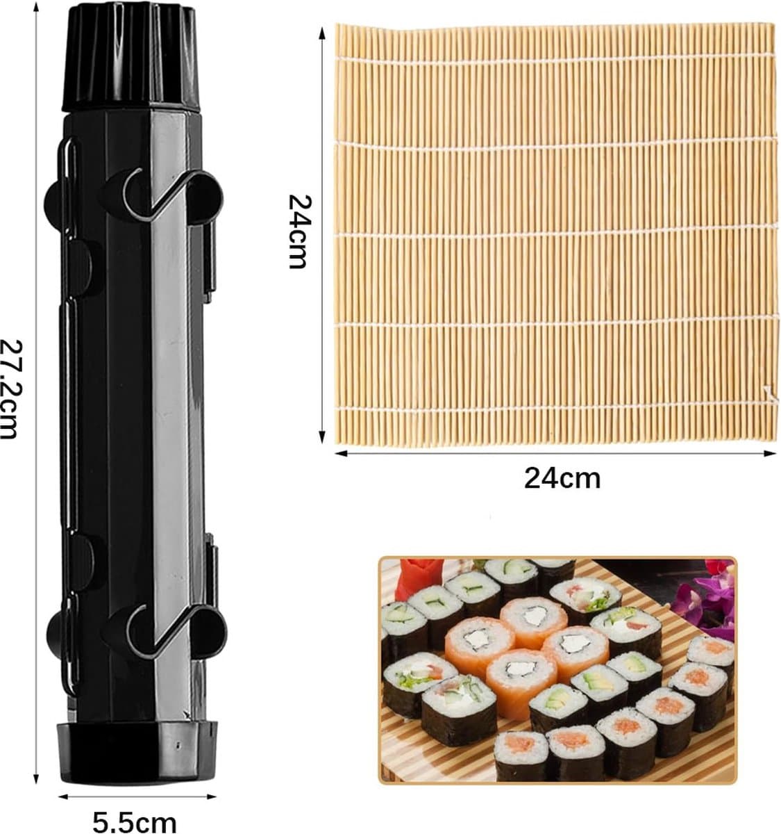 Sushi Maker Kit - Sushi Set - Sushi Maker - Sushi Roller - Sushi Bazooka - Includes Bamboo Sushi Mat - Shapes - DIY - Sushi Making - Sushi Shape - Sushi Mold - Gift - Black