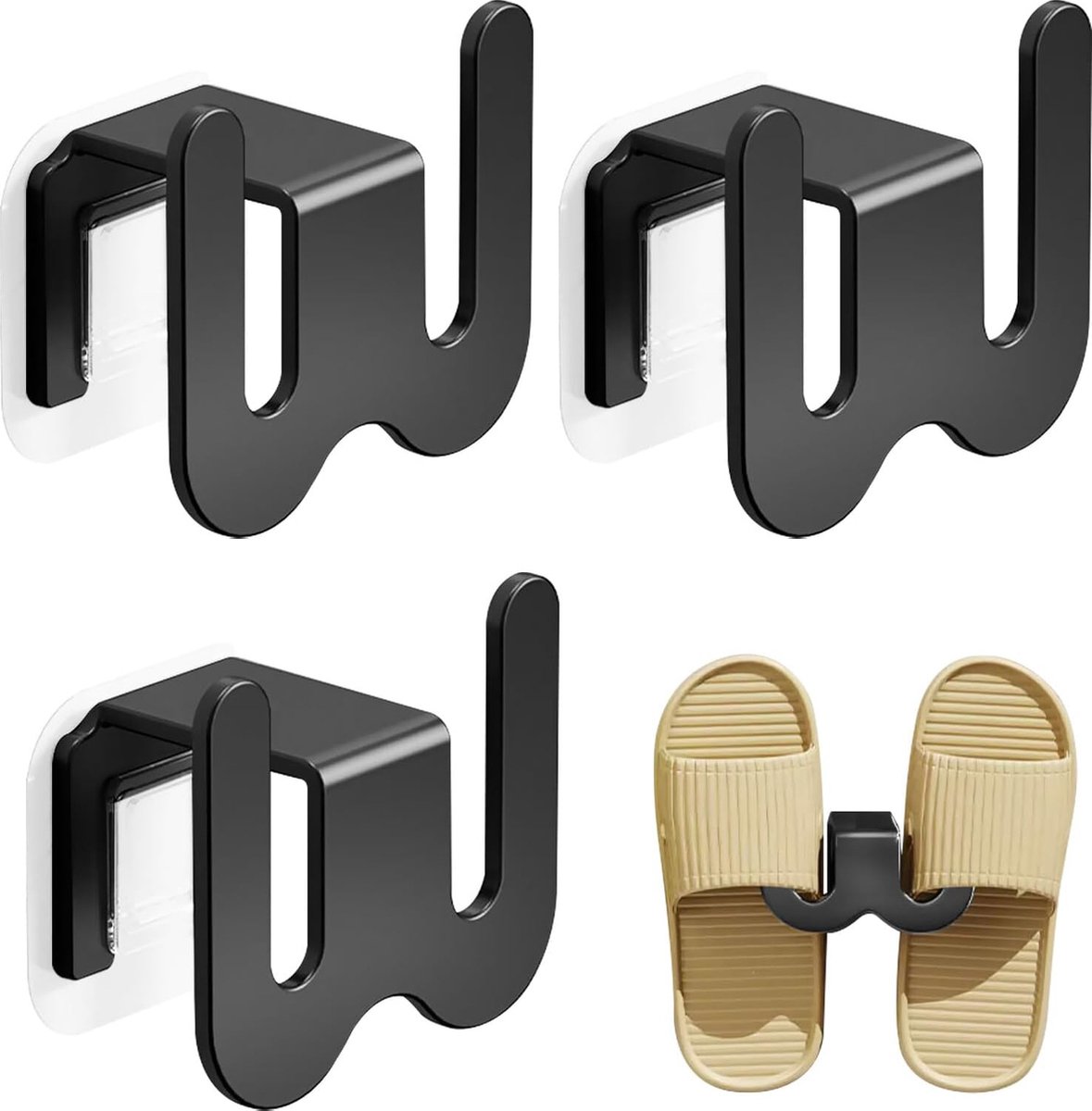 Shoe Storage - 3 Pieces - Shoe Stacker - Shoe Holder - Hanging Shoe Rack - Slipper Storage - Shoe Rack - Hooks - Space-Saving - Wall Mounting - No Drilling Required - Universal - Self-Adhesive - For Bathroom/Bedroom/Living Room - Black