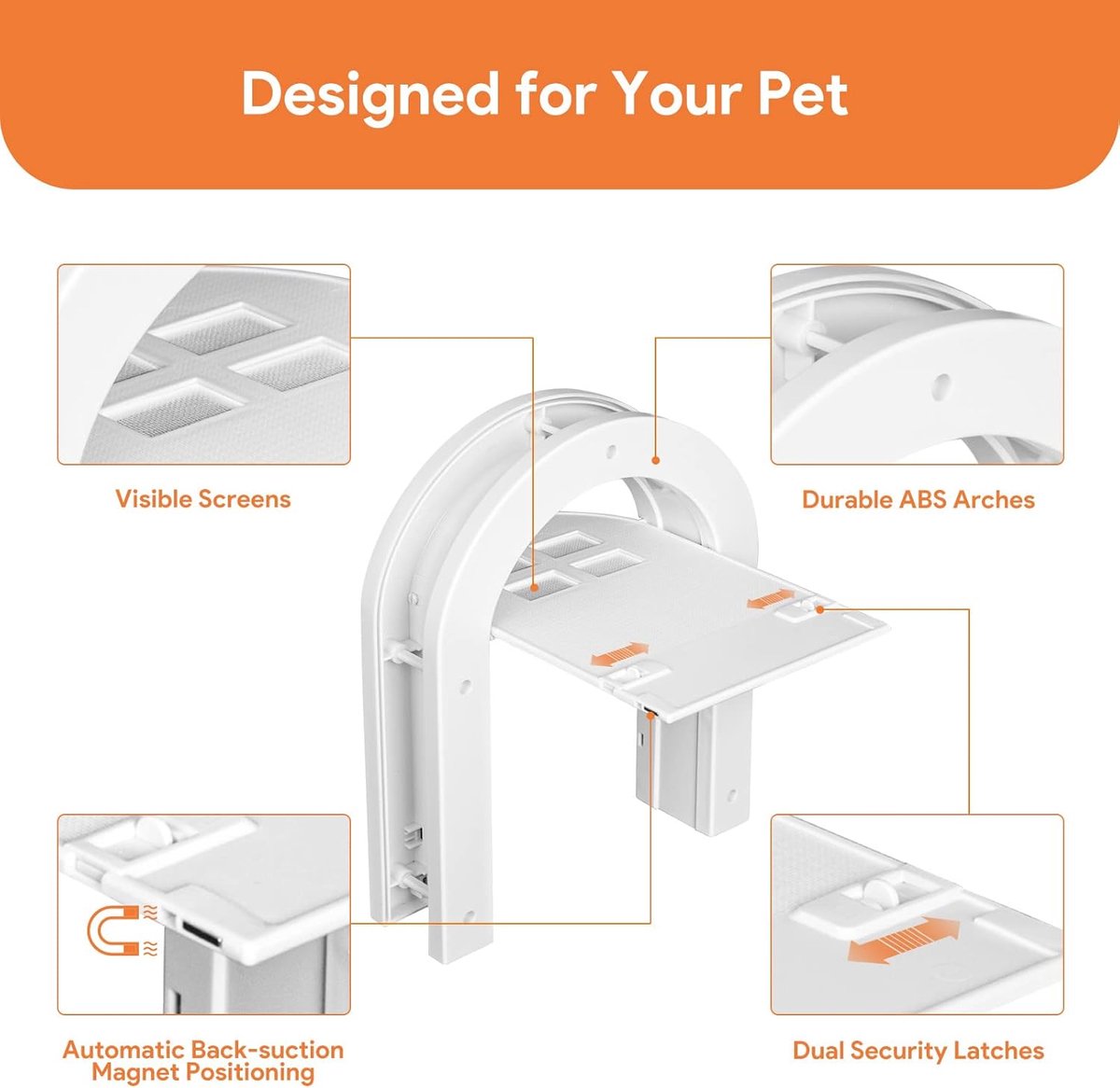 Cat flap - Cat flaps - Cat flap with tunnel - Small cat flap - Cat door - White - Magnetic closure - Waterproof - Suitable for medium & small cats - Indoor & outdoor doors - Size M