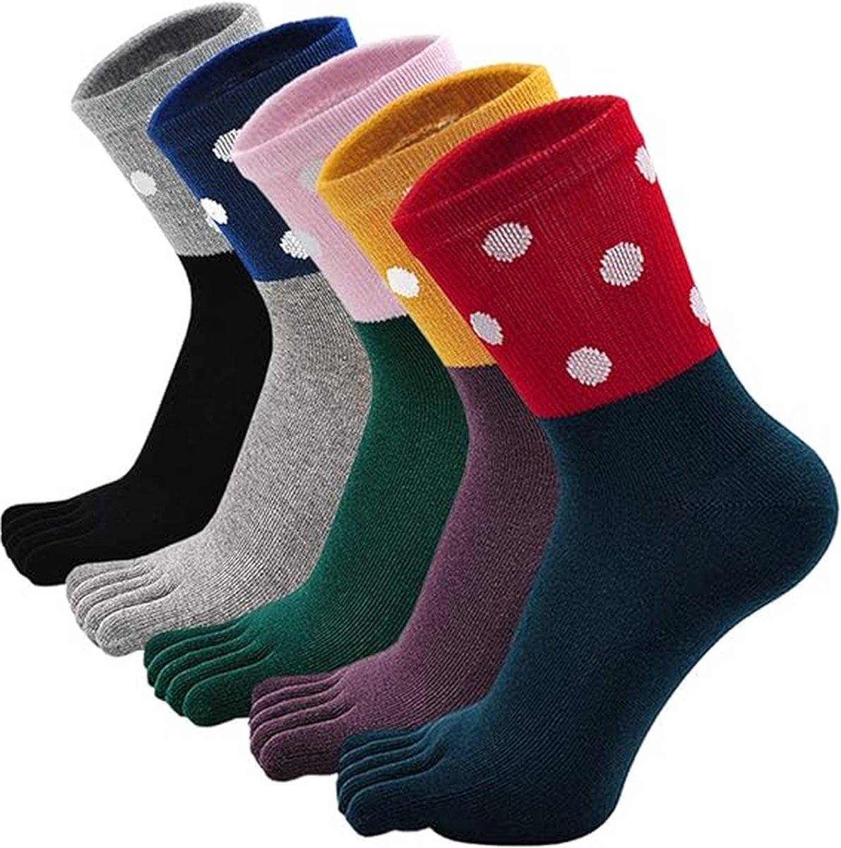 Toe Socks 5 Pairs - Toe Socks - Women's - Cotton - Yoga Socks - Smooth Toe Seam - Runner Toe Socks - Flip-flop Socks - Toe Socks - Toe Socks - Toesocks - Ladies - Antibacterial - Breathable - Comfortable Socks