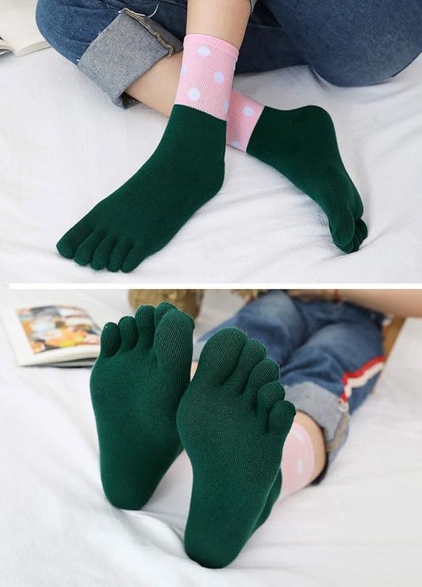 Toe Socks 5 Pairs - Toe Socks - Women's - Cotton - Yoga Socks - Smooth Toe Seam - Runner Toe Socks - Flip-flop Socks - Toe Socks - Toe Socks - Toesocks - Ladies - Antibacterial - Breathable - Comfortable Socks