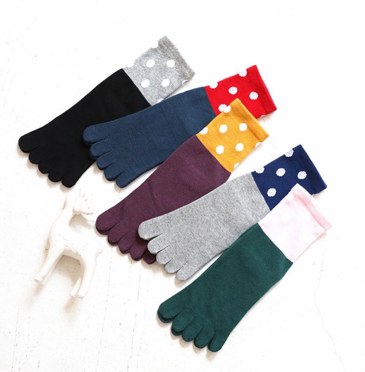 Toe Socks 5 Pairs - Toe Socks - Women's - Cotton - Yoga Socks - Smooth Toe Seam - Runner Toe Socks - Flip-flop Socks - Toe Socks - Toe Socks - Toesocks - Ladies - Antibacterial - Breathable - Comfortable Socks