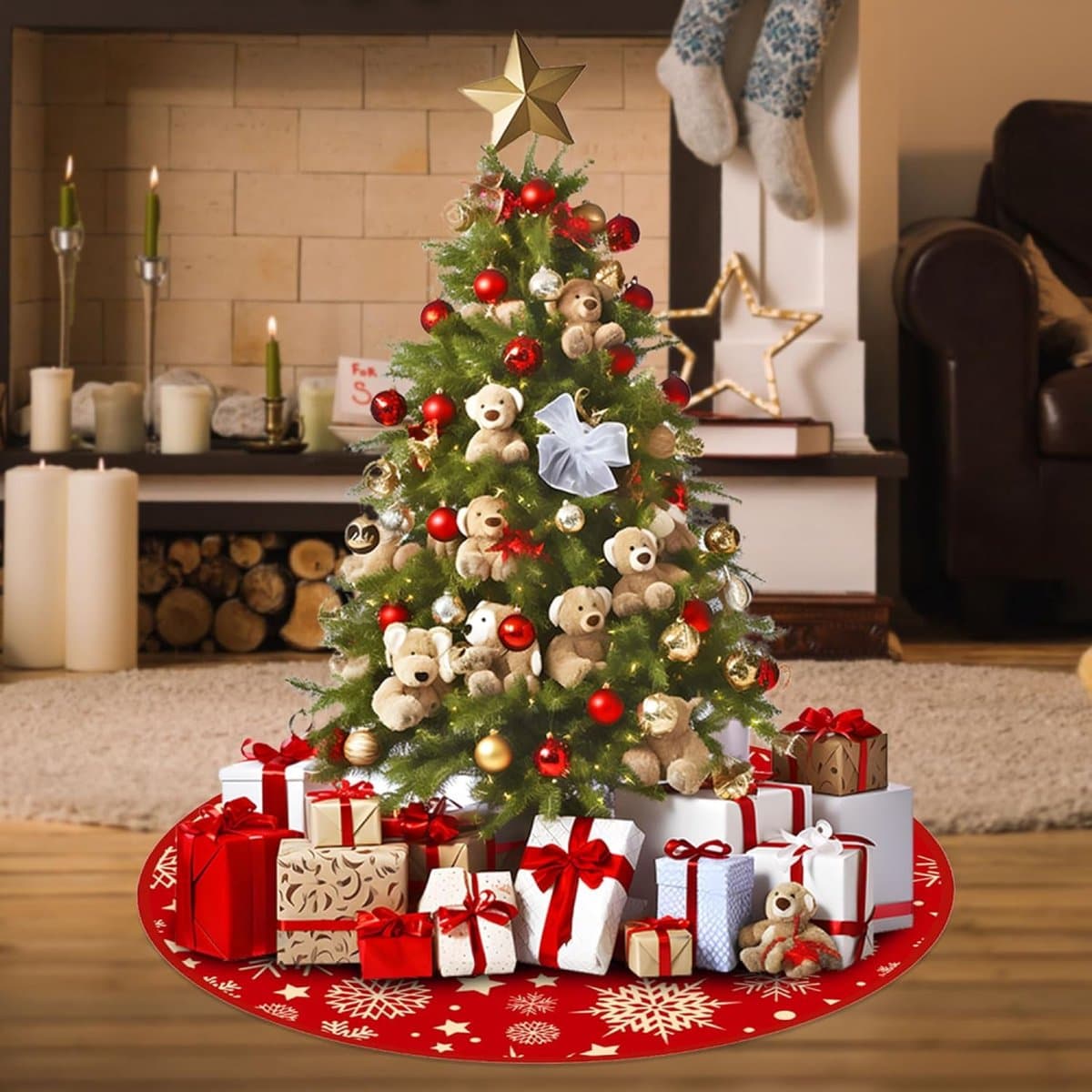 Christmas tree skirt snowflake pattern 90 cm polyester