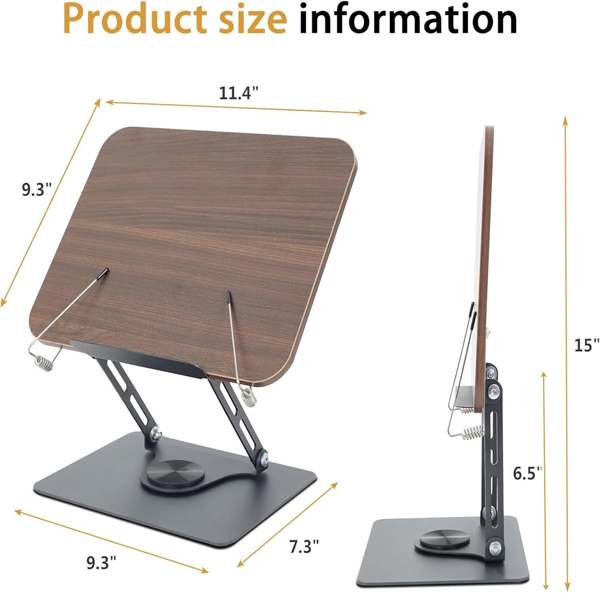 Reading Book Stand - Book Stand - Rotates 360 Degrees - With Page Holders - Adjustable Book Stand - Cookbook Stand - Anti-Slip Reading Stand - Book Support - Foldable and Portable - For Office, Kitchen, School, Textbook, Recipe