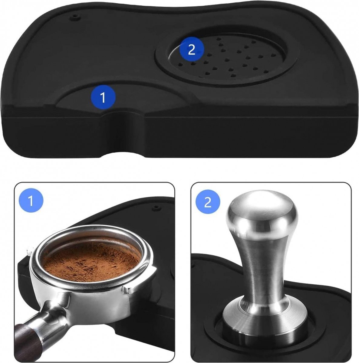 Tamper Mat - Tamping Mat - Tamper Support - Coffee Tamping Mat - Espresso Mat - Silicone - Non-slip - Coffee Tamping Mat - Portafilter Mat - Espresso Machine - Barista Essentials - Ideal Portafilter Accessory for Kitchen Bar Cafe - Black