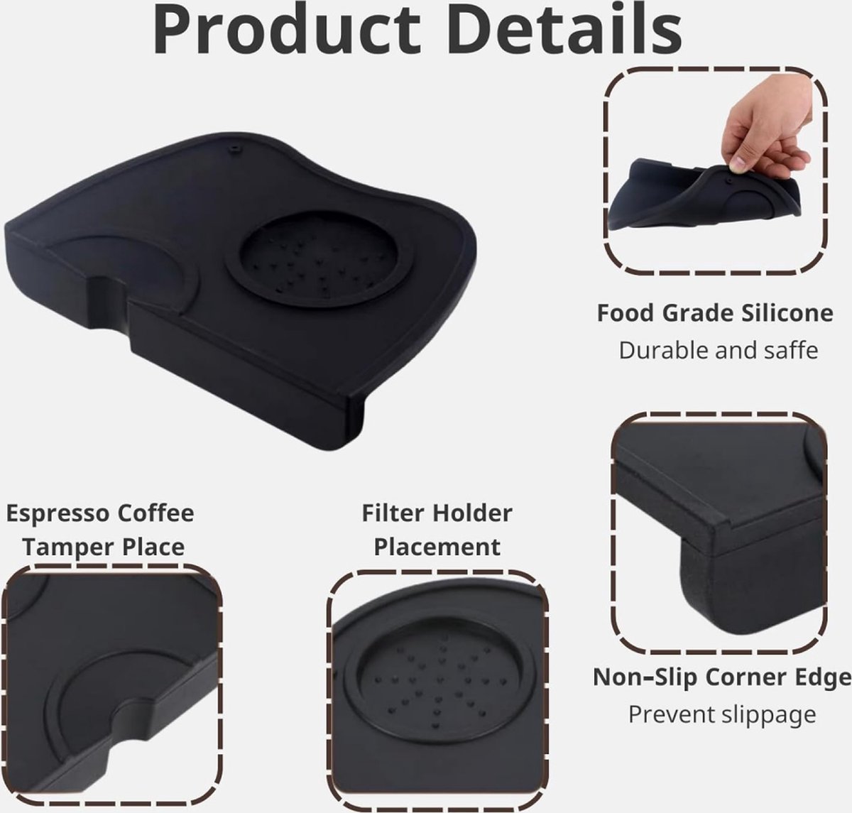Tamper Mat - Tamping Mat - Tamper Support - Coffee Tamping Mat - Espresso Mat - Silicone - Non-slip - Coffee Tamping Mat - Portafilter Mat - Espresso Machine - Barista Essentials - Ideal Portafilter Accessory for Kitchen Bar Cafe - Black
