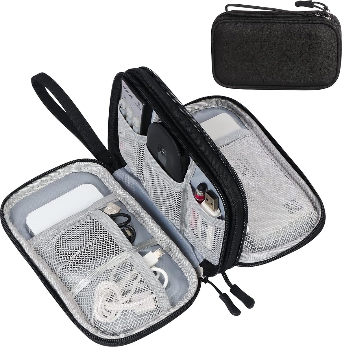 Cable Organizer Storage Bag 3 Layers - Cable Organizer Bag - Waterproof / Wear-Resistant - Cable Electronics Organizer - Cable Bag - Luxury Organizer For Cables And Accessories - Compact Cable Bag - Cable Organizer - Data Cable Organizer - Black - Tr