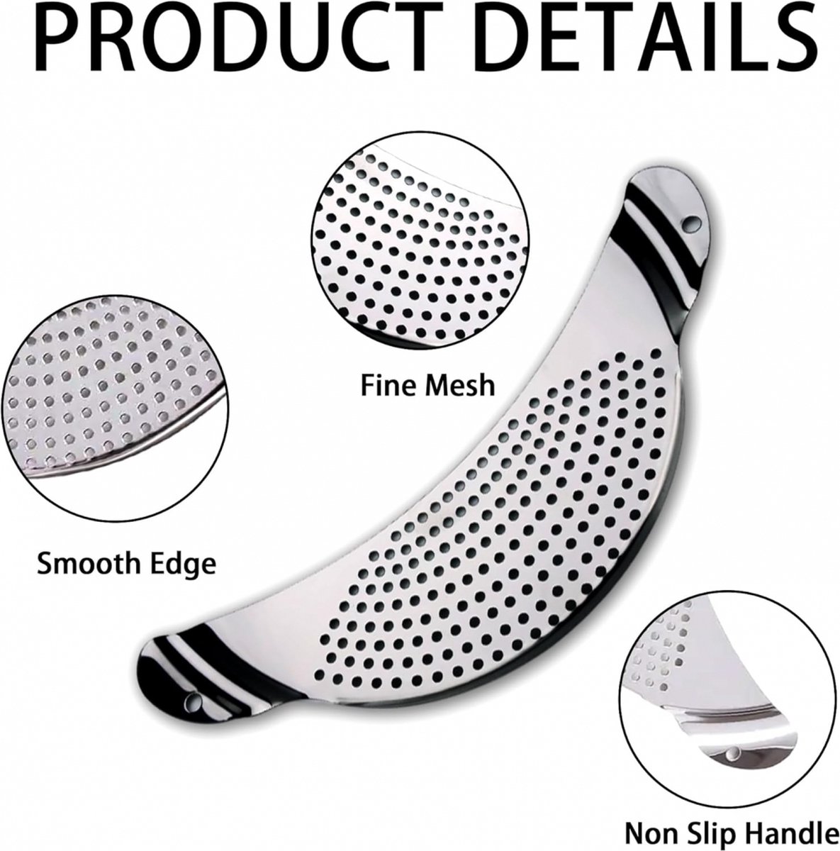 Stainless Steel Draining Aid - Draining Lid with Handles - Colander - 33.5 Cm - BPA-Free - Solid Compact Kitchen Draining Lid - Colander - Kitchen Sieve - Dishwasher Safe - Easy Draining - Storage Hook - For All Sizes of Pans